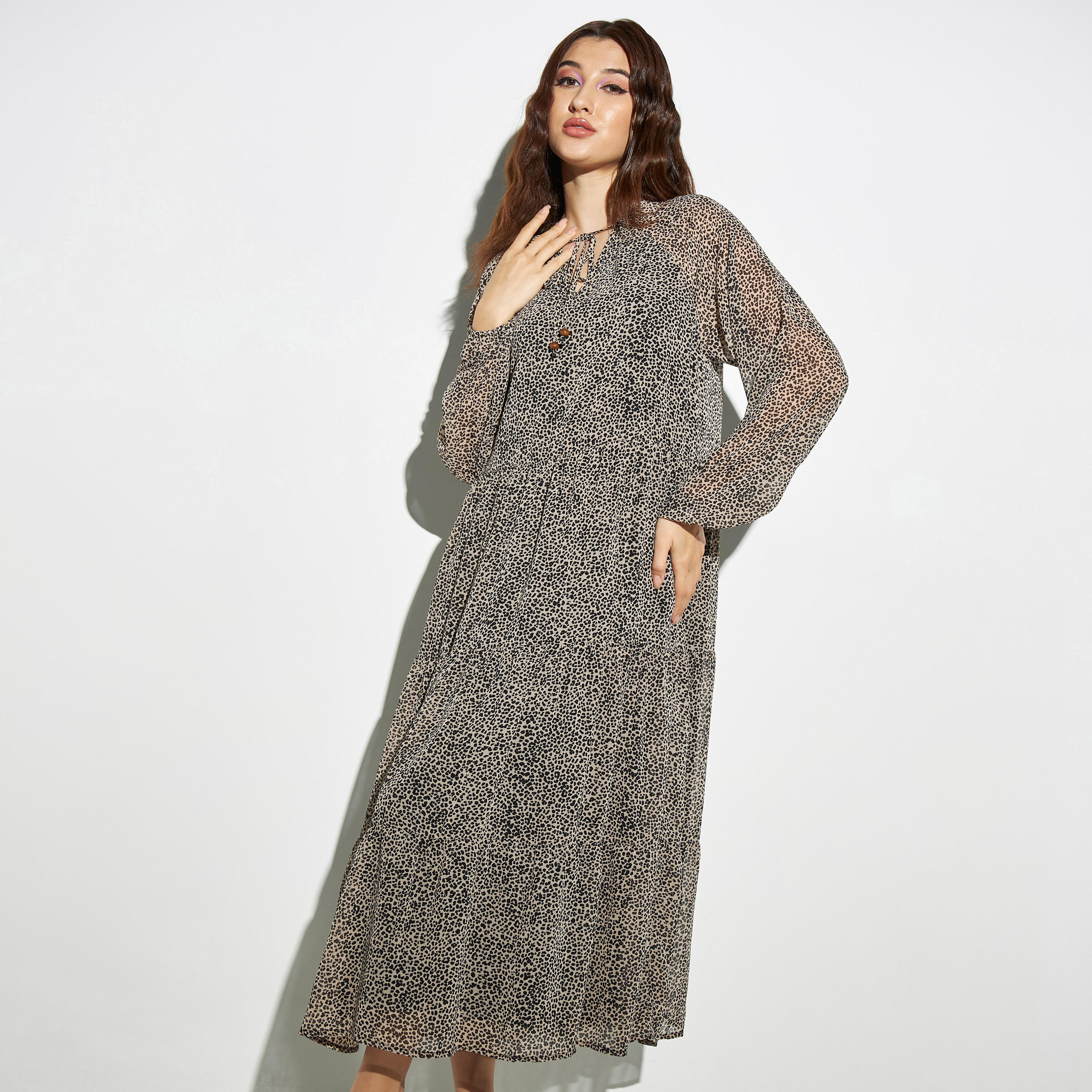 فستان طويل بطبعات وأكمام طويلة وأربطة-women-clothing-dresses-image-2