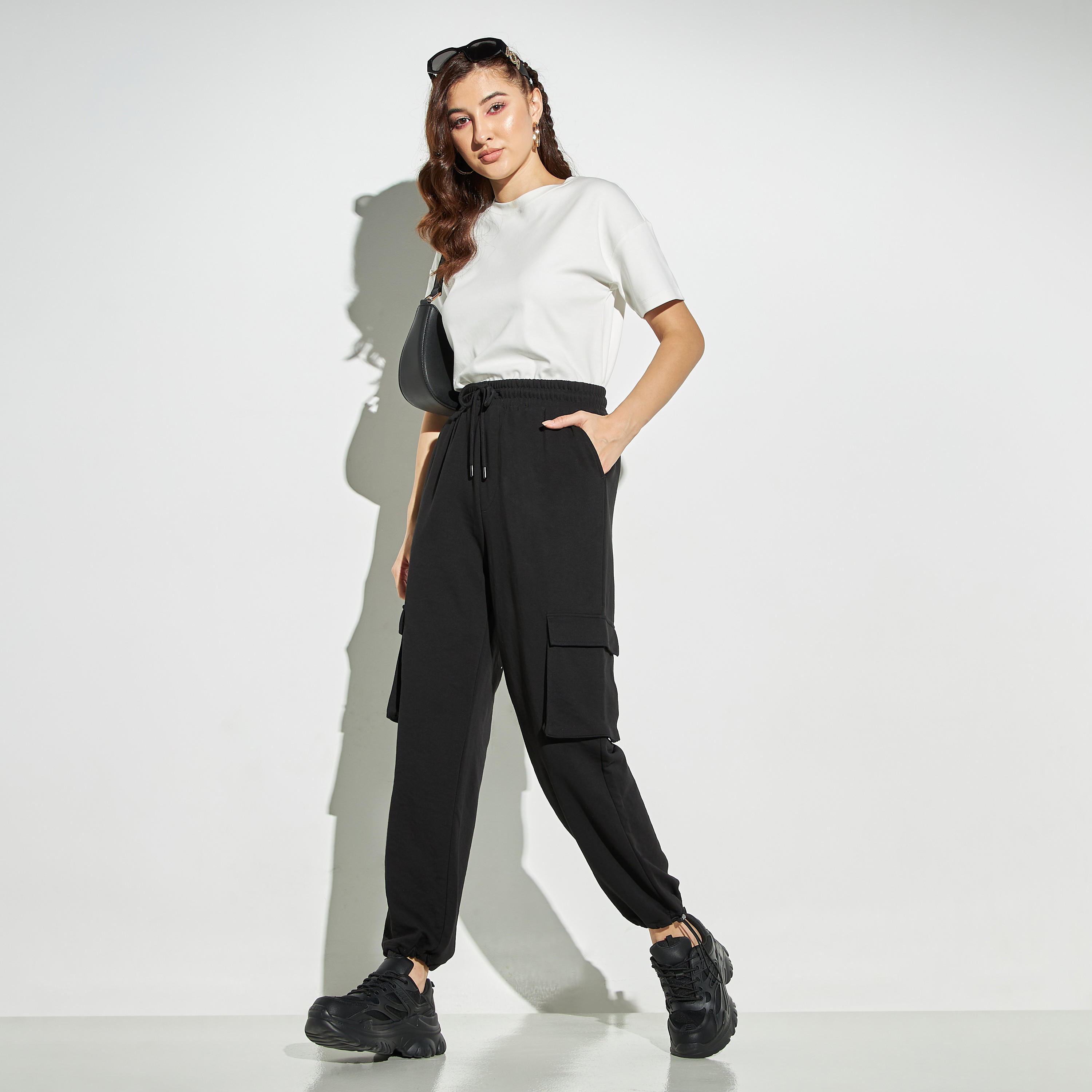 Solid Cargo Joggers with Drawstring Closure and Pockets-women-clothing-bottoms-joggers-image-2