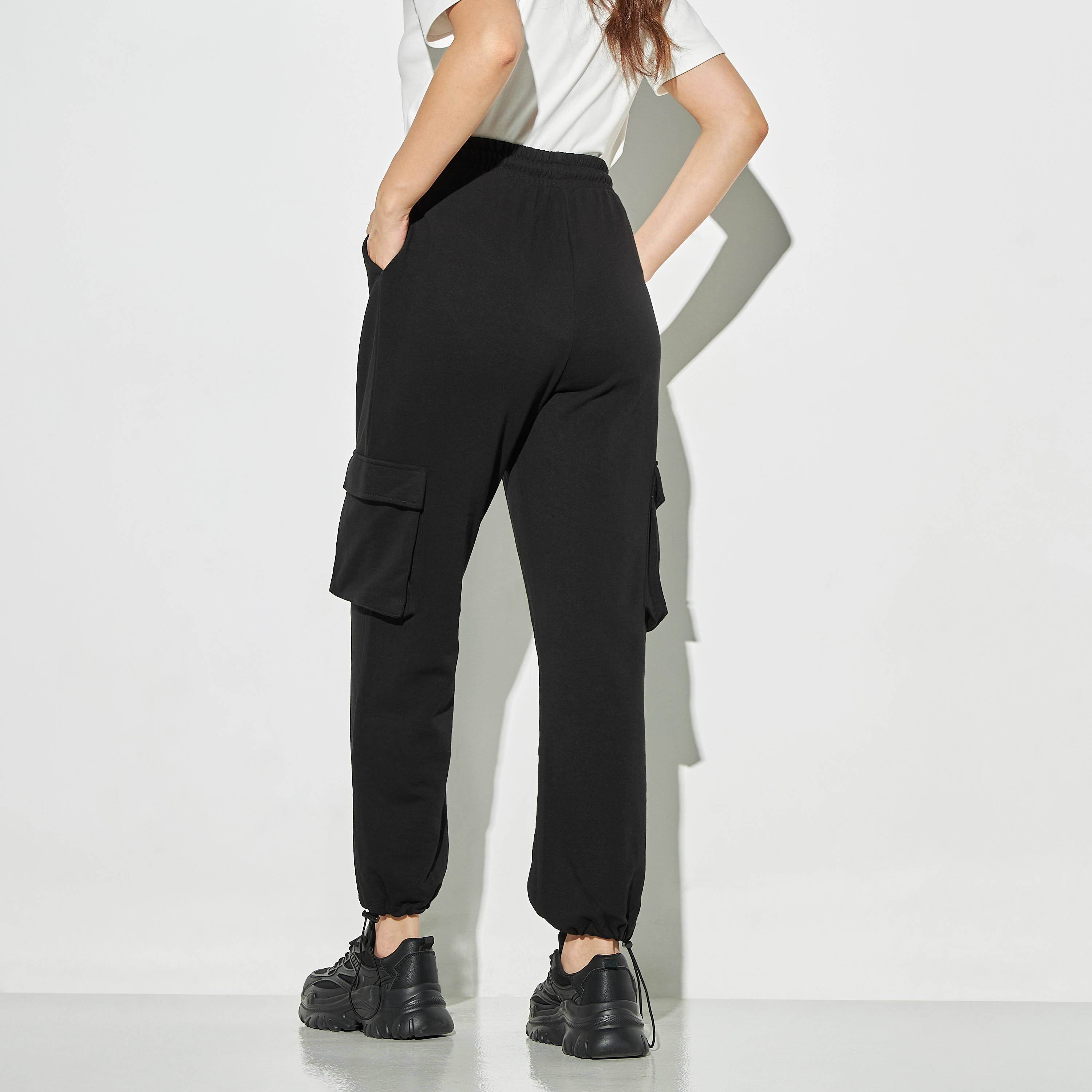 Solid Cargo Joggers with Drawstring Closure and Pockets-women-clothing-bottoms-joggers-image-3
