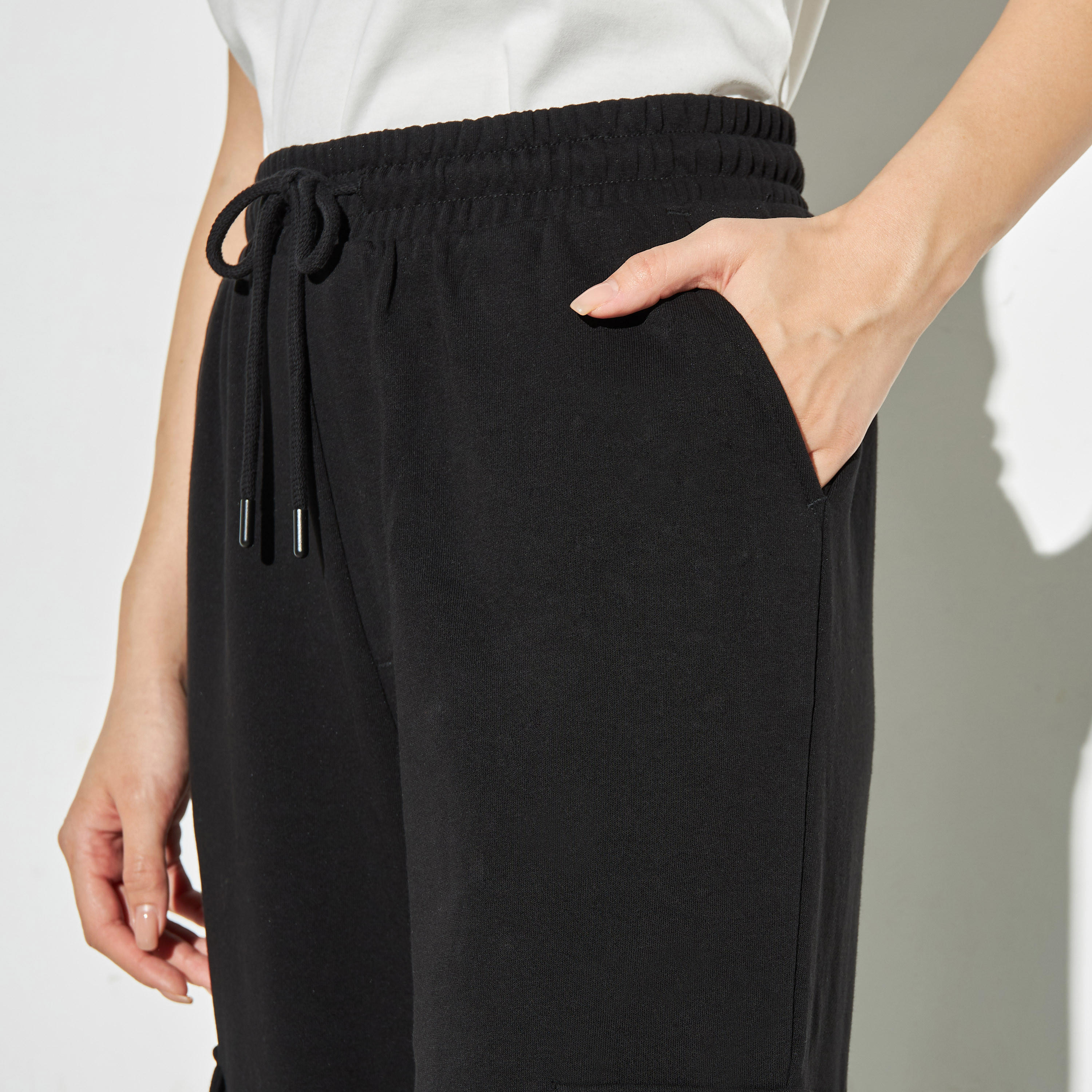 Solid Cargo Joggers with Drawstring Closure and Pockets-women-clothing-bottoms-joggers-image-4