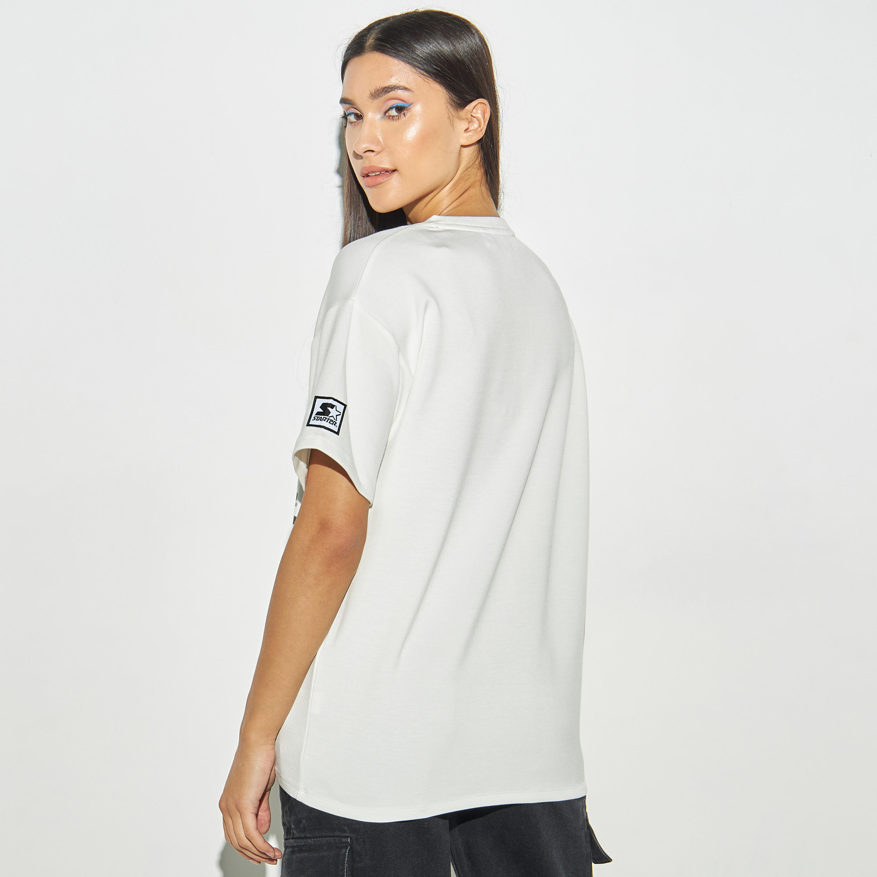 Starter Print T-shirt with Crew Neck and Short Sleeves-women-clothing-tshirts-image-3