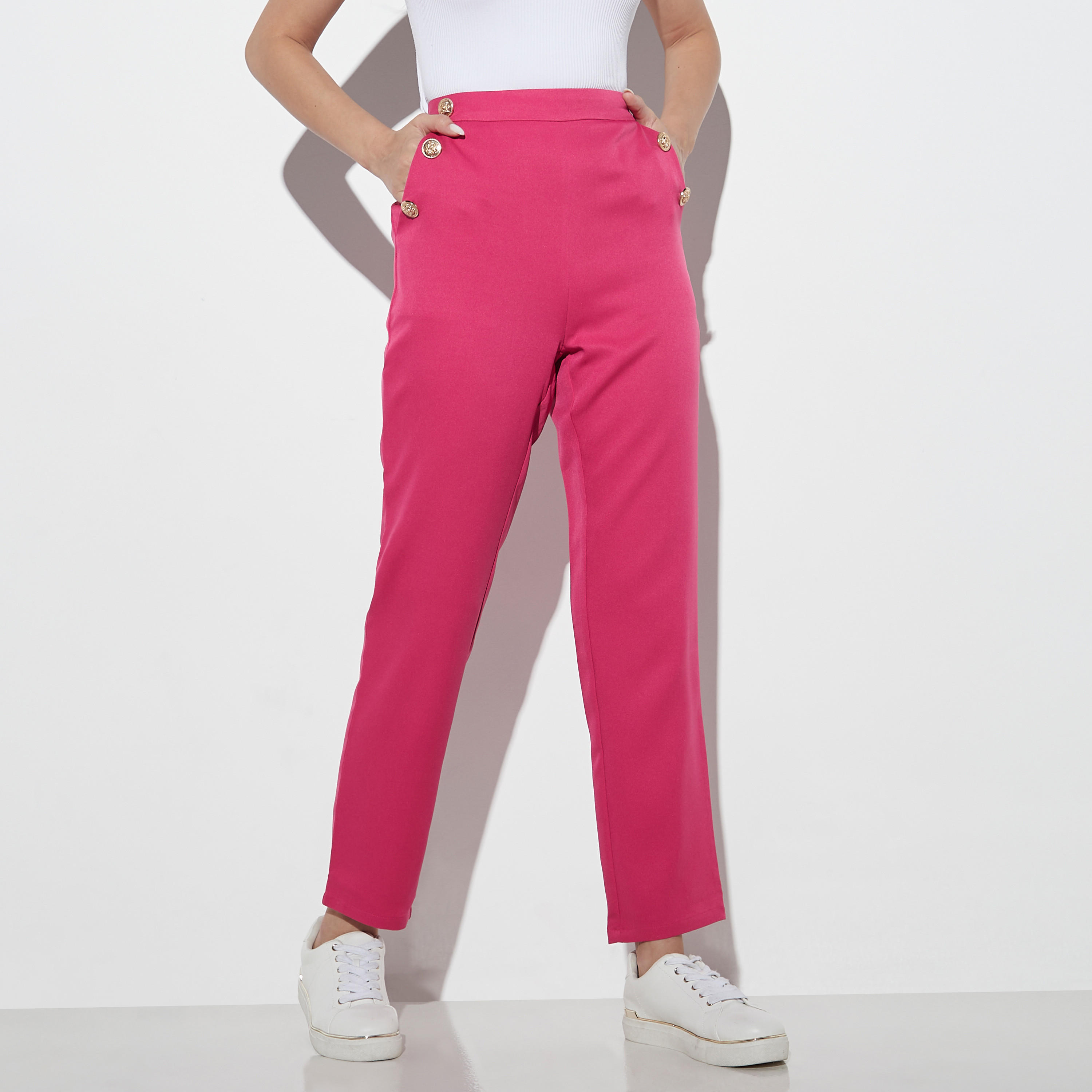 بنطلون سادة وخصر نصف مطّاطي-women-clothing-bottoms-trousers-image-4