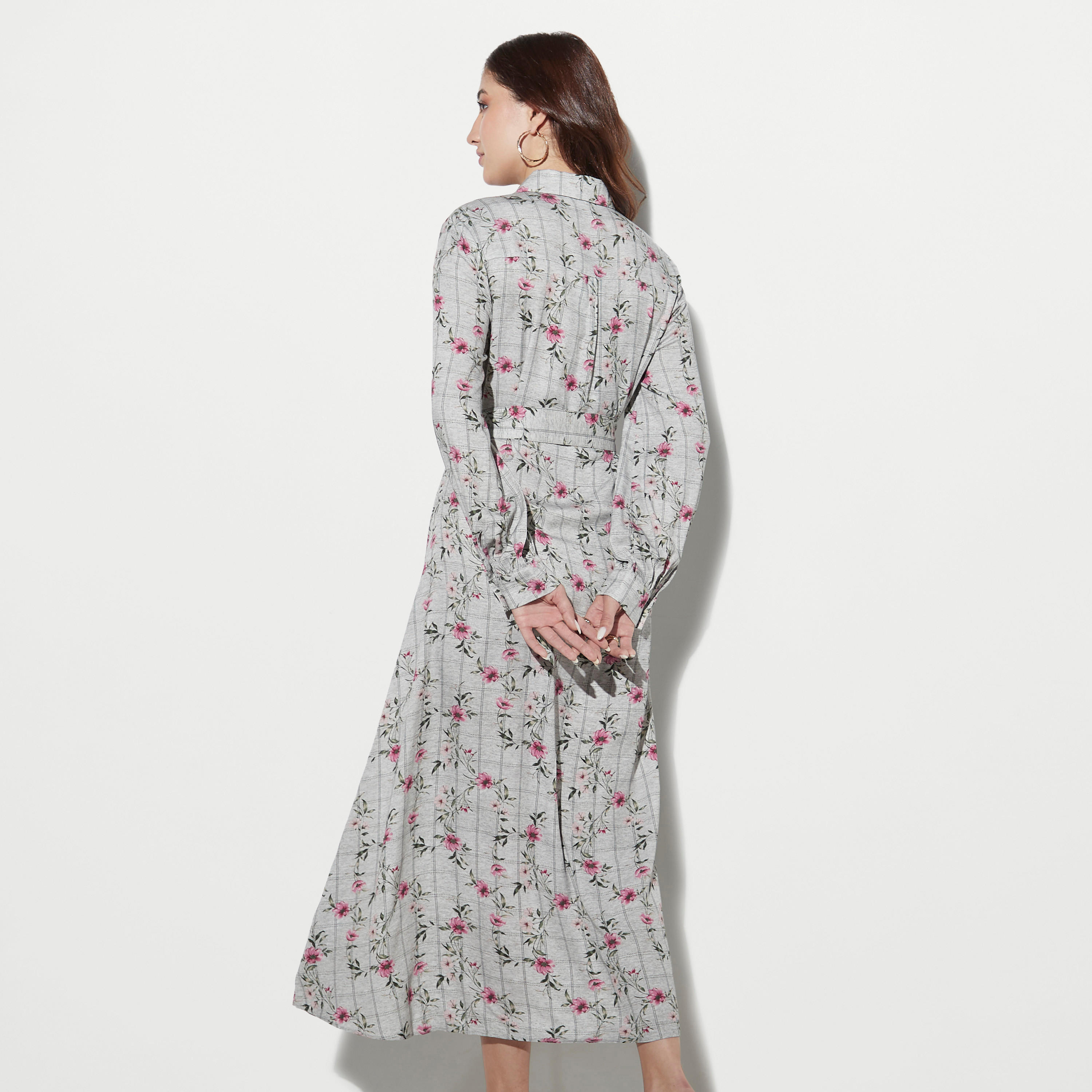 فستان قميص بأكمام طويلة وحزام وطبعات أزهار-women-clothing-dresses-image-3