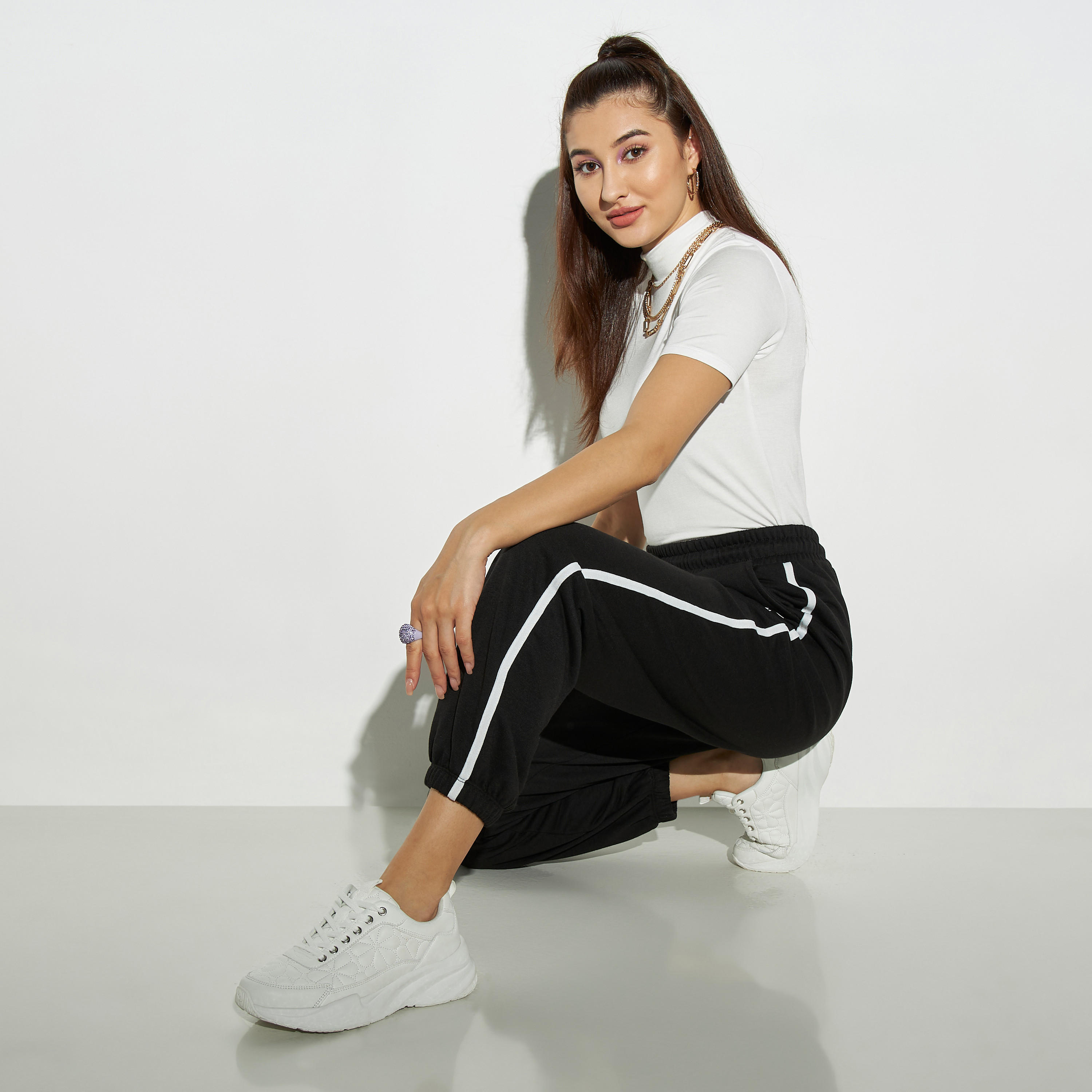 Solid Mock Neck T-shirt with Short Sleeves-women-clothing-tshirts-image-2