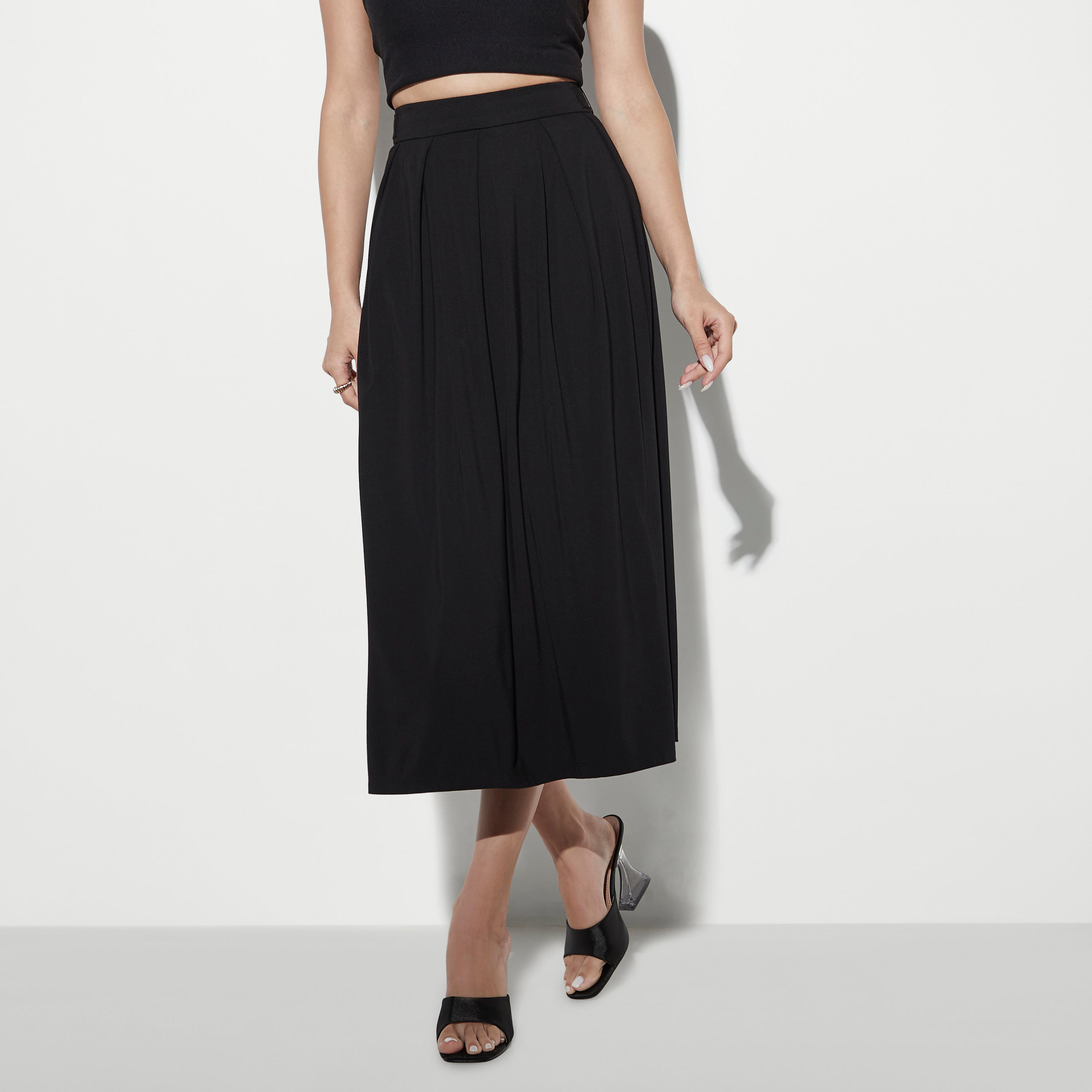 تنورة ميدي إيه لاين بكشكش وإبزيم وسحّاب إغلاق-women-clothing-bottoms-skirts-image-1