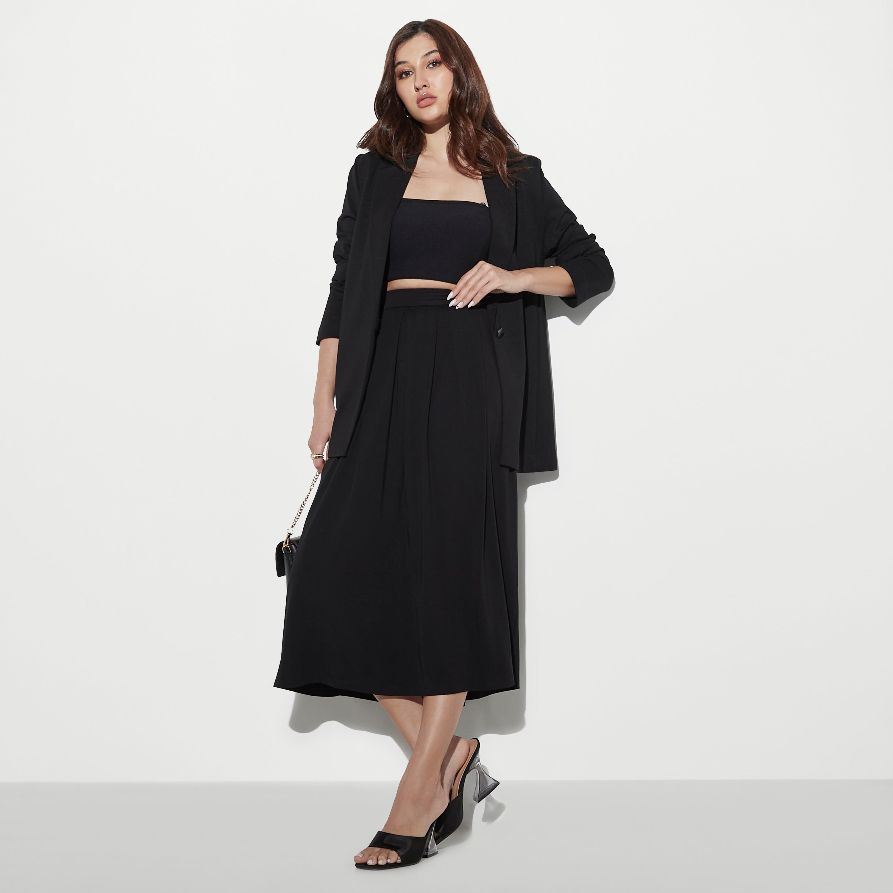 تنورة ميدي إيه لاين بكشكش وإبزيم وسحّاب إغلاق-women-clothing-bottoms-skirts-image-2