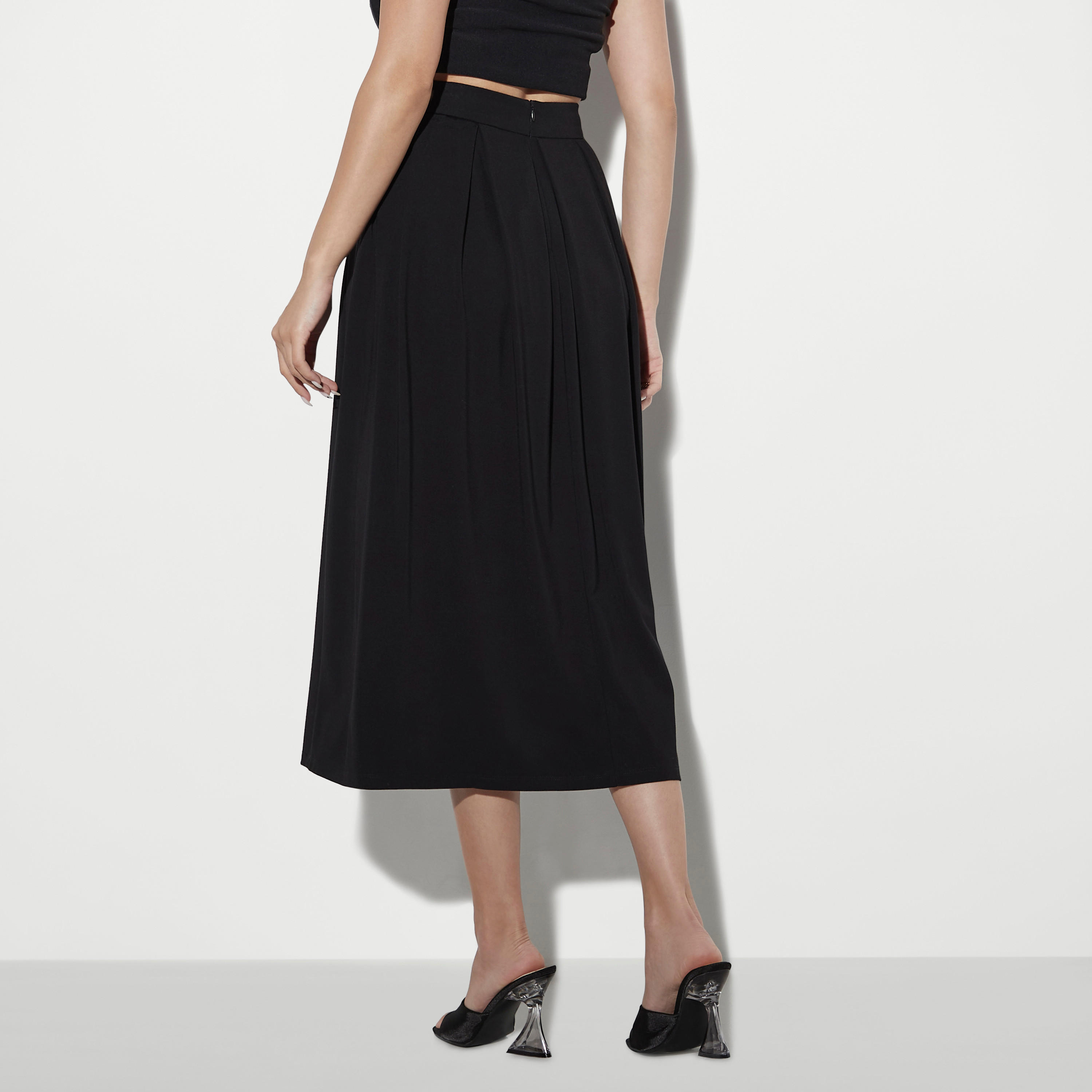 تنورة ميدي إيه لاين بكشكش وإبزيم وسحّاب إغلاق-women-clothing-bottoms-skirts-image-3