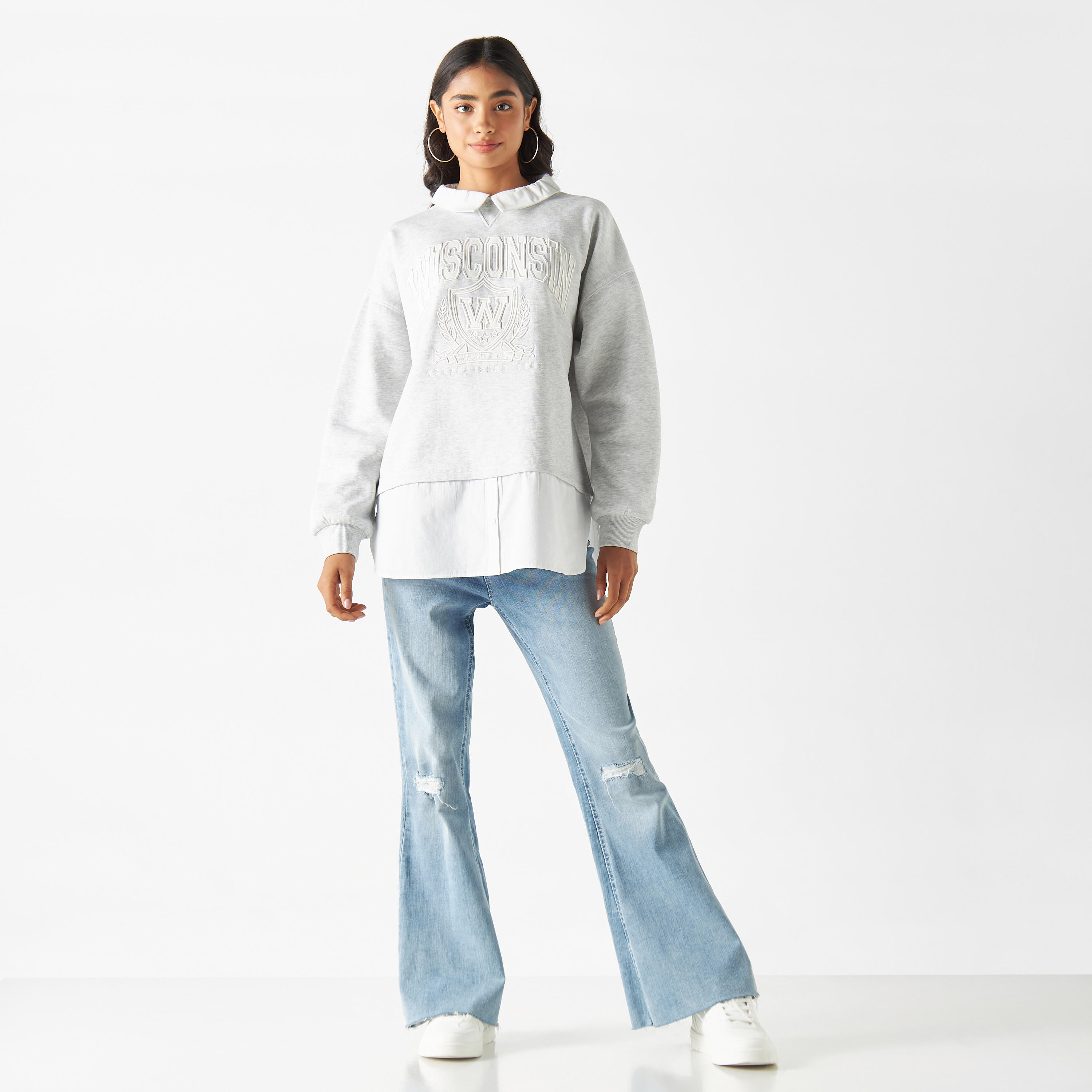 سويت شيرت بولو بأكمام طويلة وزخارف-women-winterwear-hoodiesandsweatshirts-sweatshirts-image-2