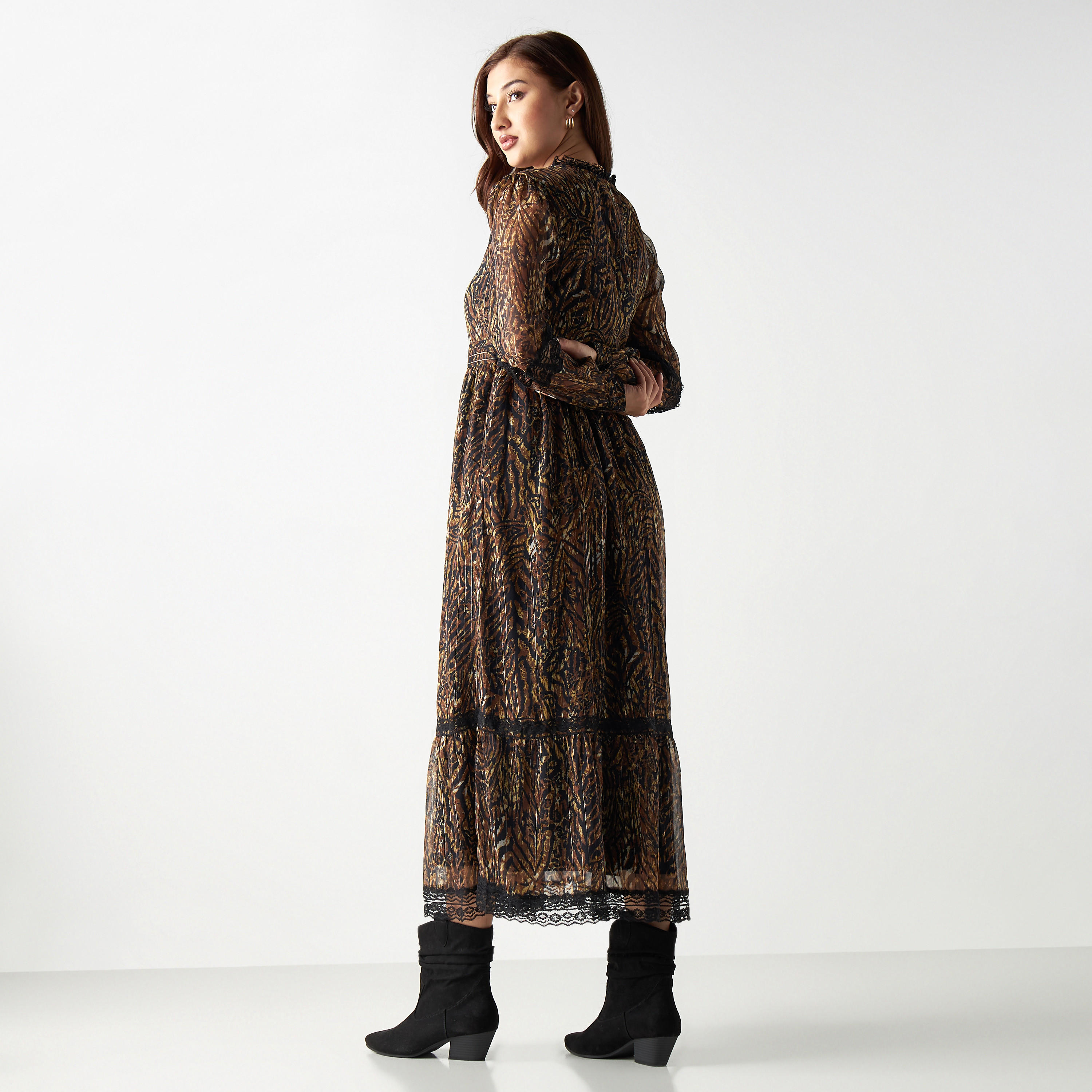 All-Over Print Midi A-line Dress with Long Sleeves and Lace Detail-women-clothing-dresses-image-3