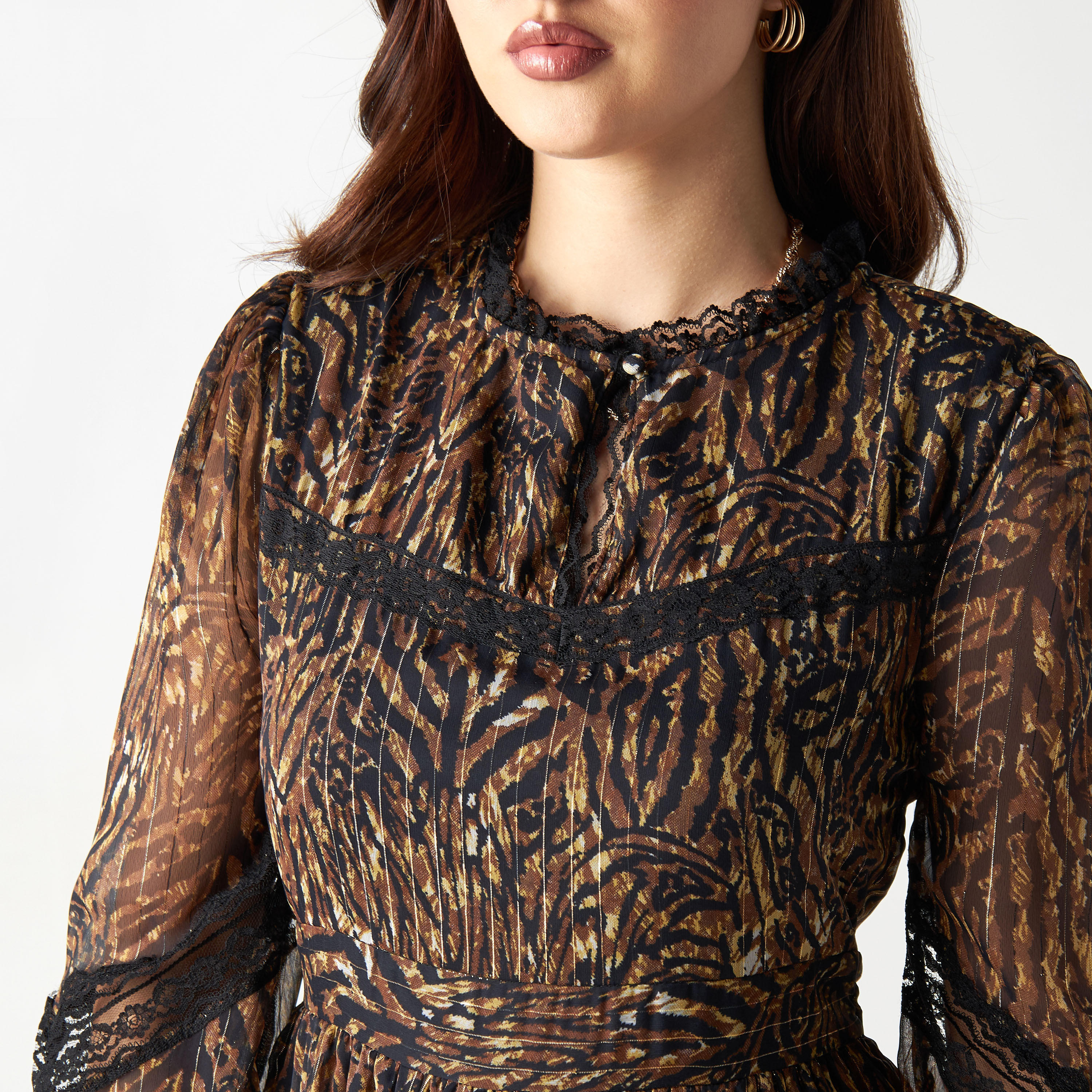 All-Over Print Midi A-line Dress with Long Sleeves and Lace Detail-women-clothing-dresses-image-4