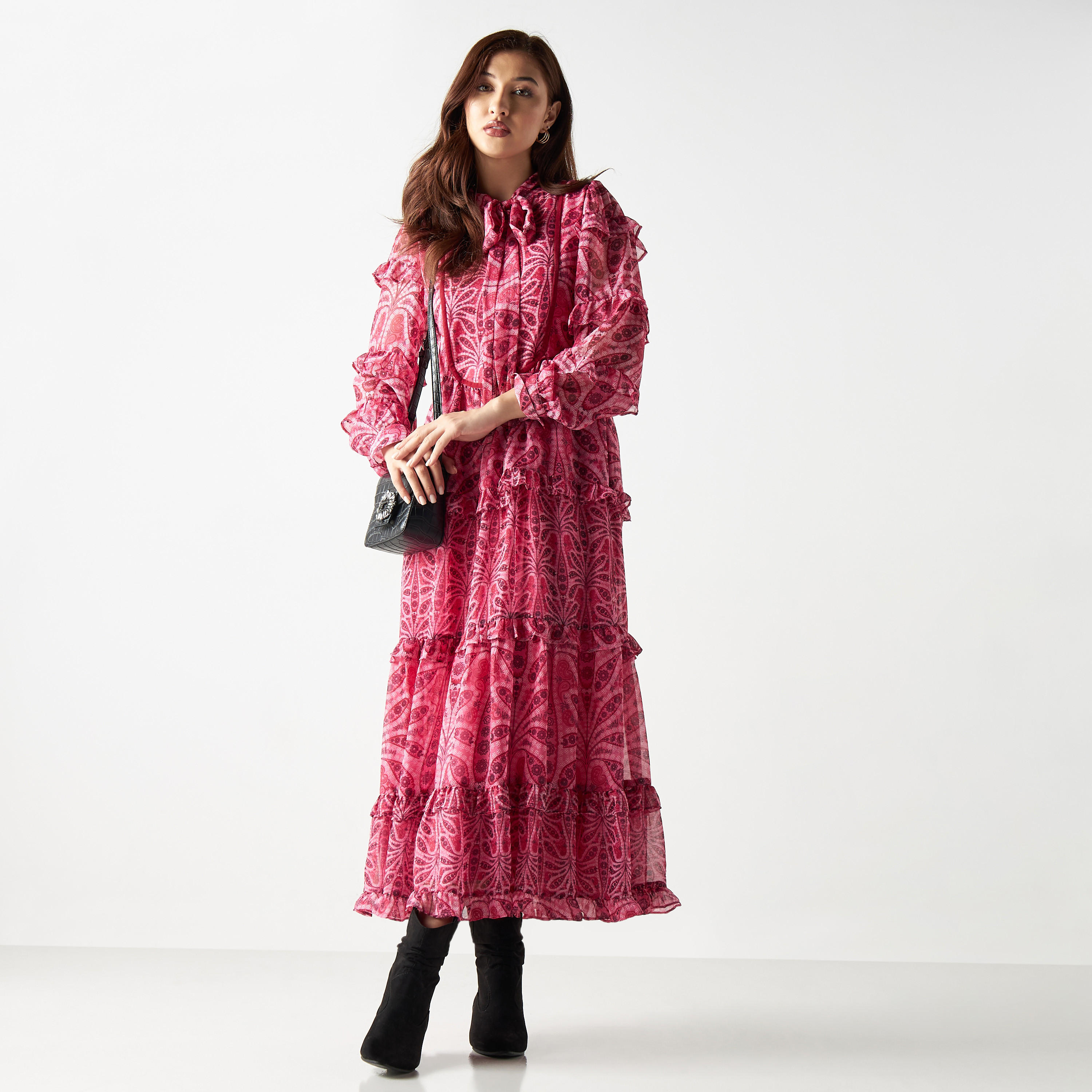 فستان متعدد الطبقات بأكمام كشكش وطبعات-women-clothing-dresses-image-2