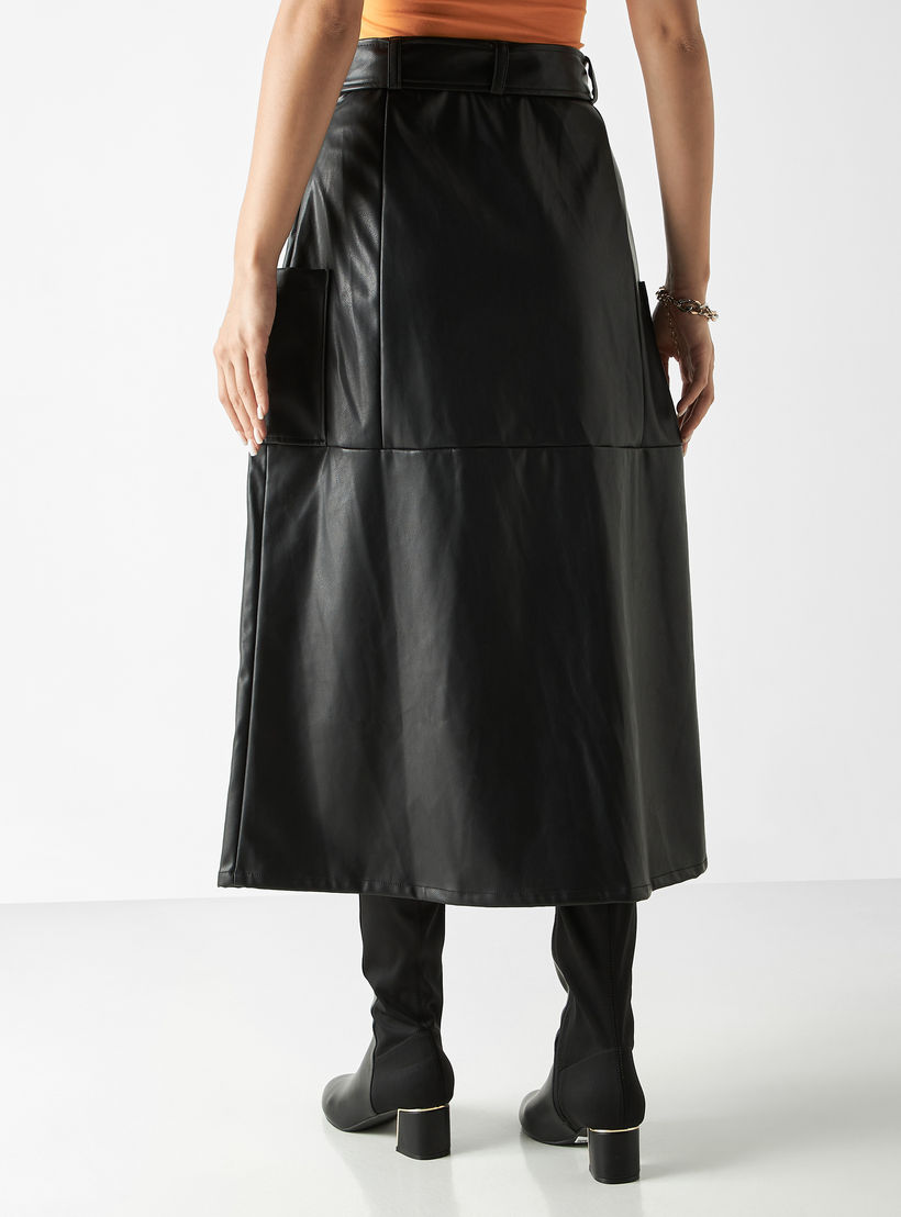تنورة سادة بأزرار وجيوب وحزام-women-clothing-bottoms-skirts-image-2