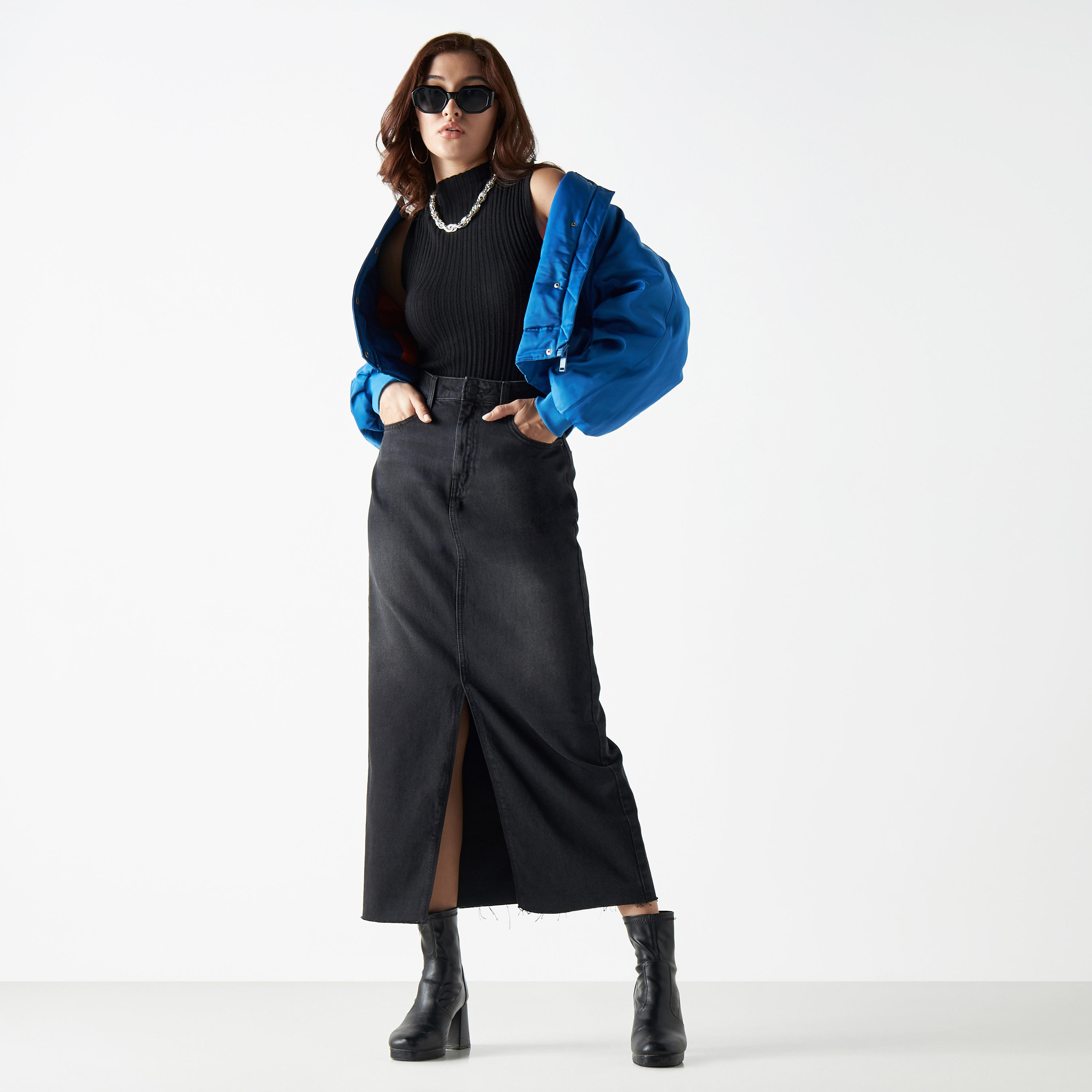 Solid Denim Skirt with Slit and Pockets-women-clothing-bottoms-skirts-image-2