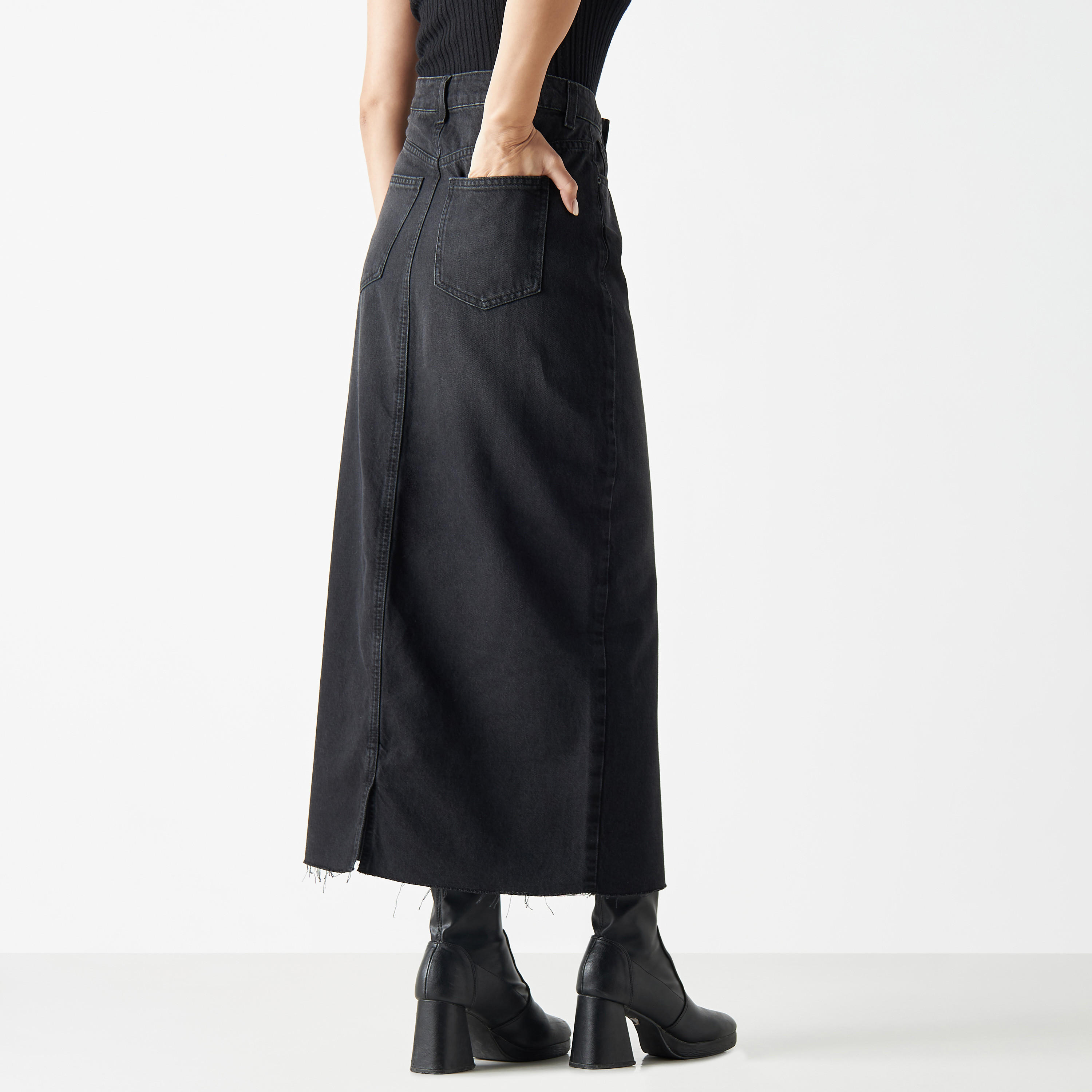 Solid Denim Skirt with Slit and Pockets-women-clothing-bottoms-skirts-image-3