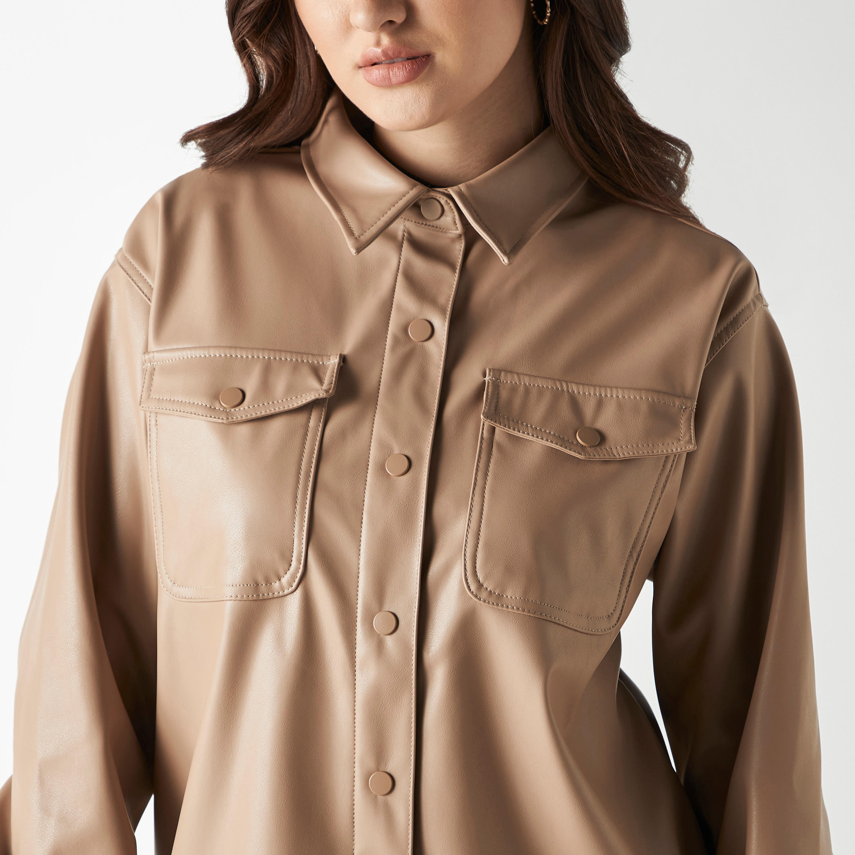 Solid Shacket with Pockets and Long Sleeves-women-winterwear-coatsandjackets-jackets-image-4