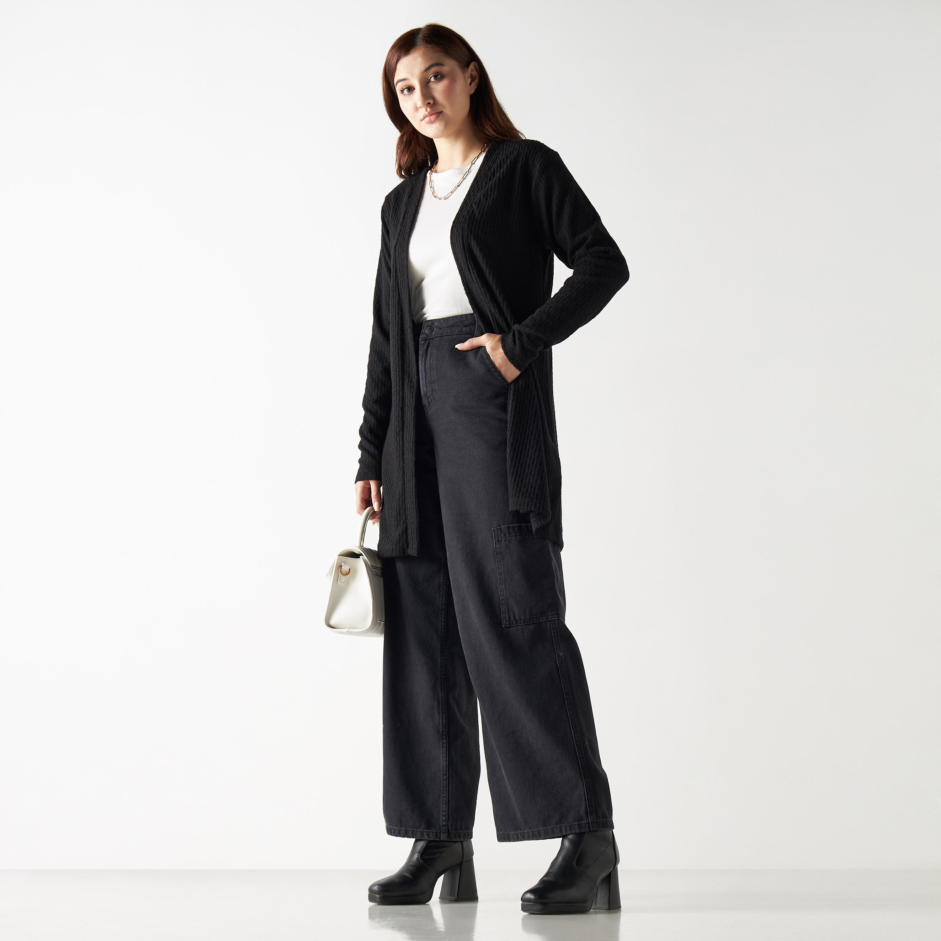 Ribbed Open Front Longline Shrug-women-winterwear-cardigansandjumpers-cardigans-image-2