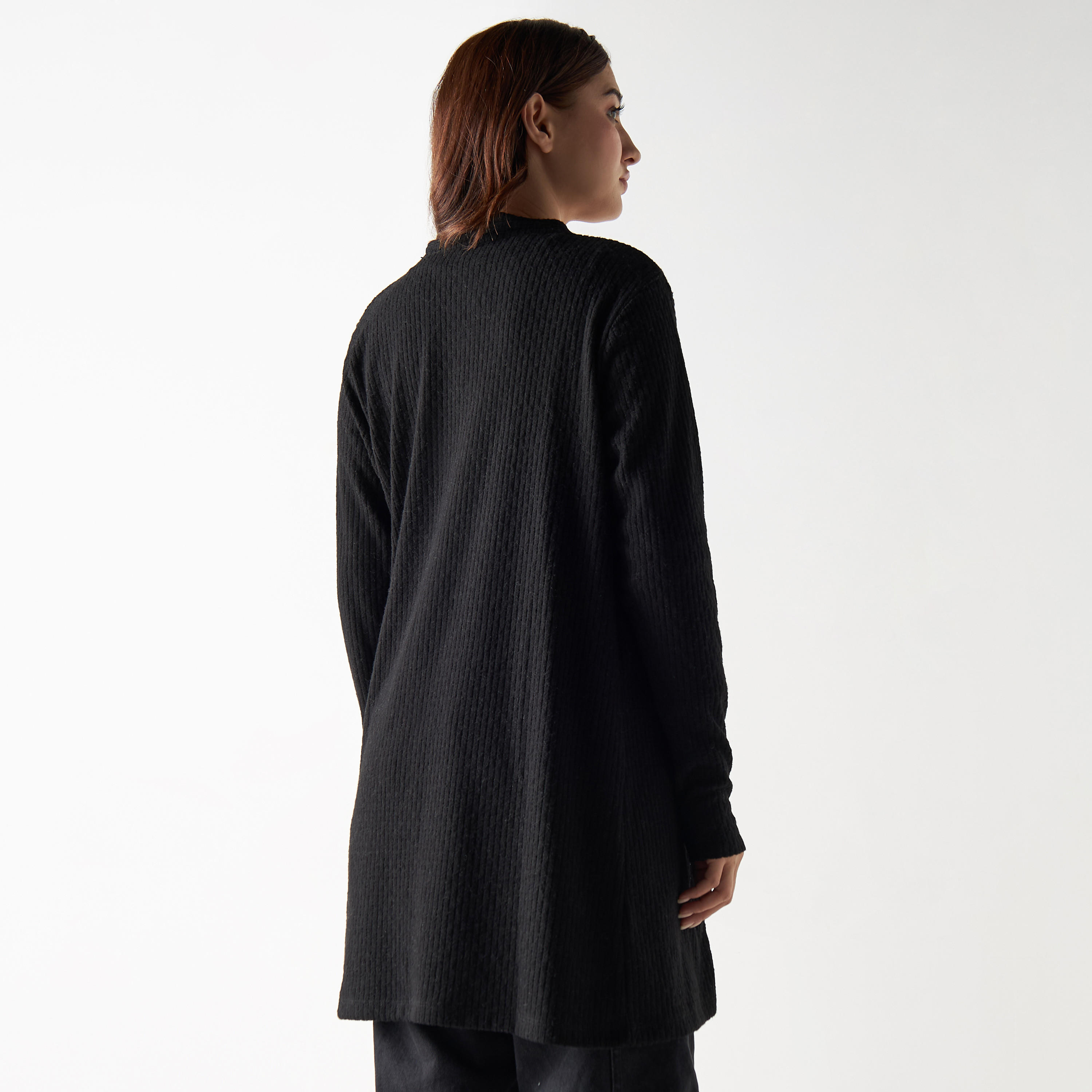 Ribbed Open Front Longline Shrug-women-winterwear-cardigansandjumpers-cardigans-image-3