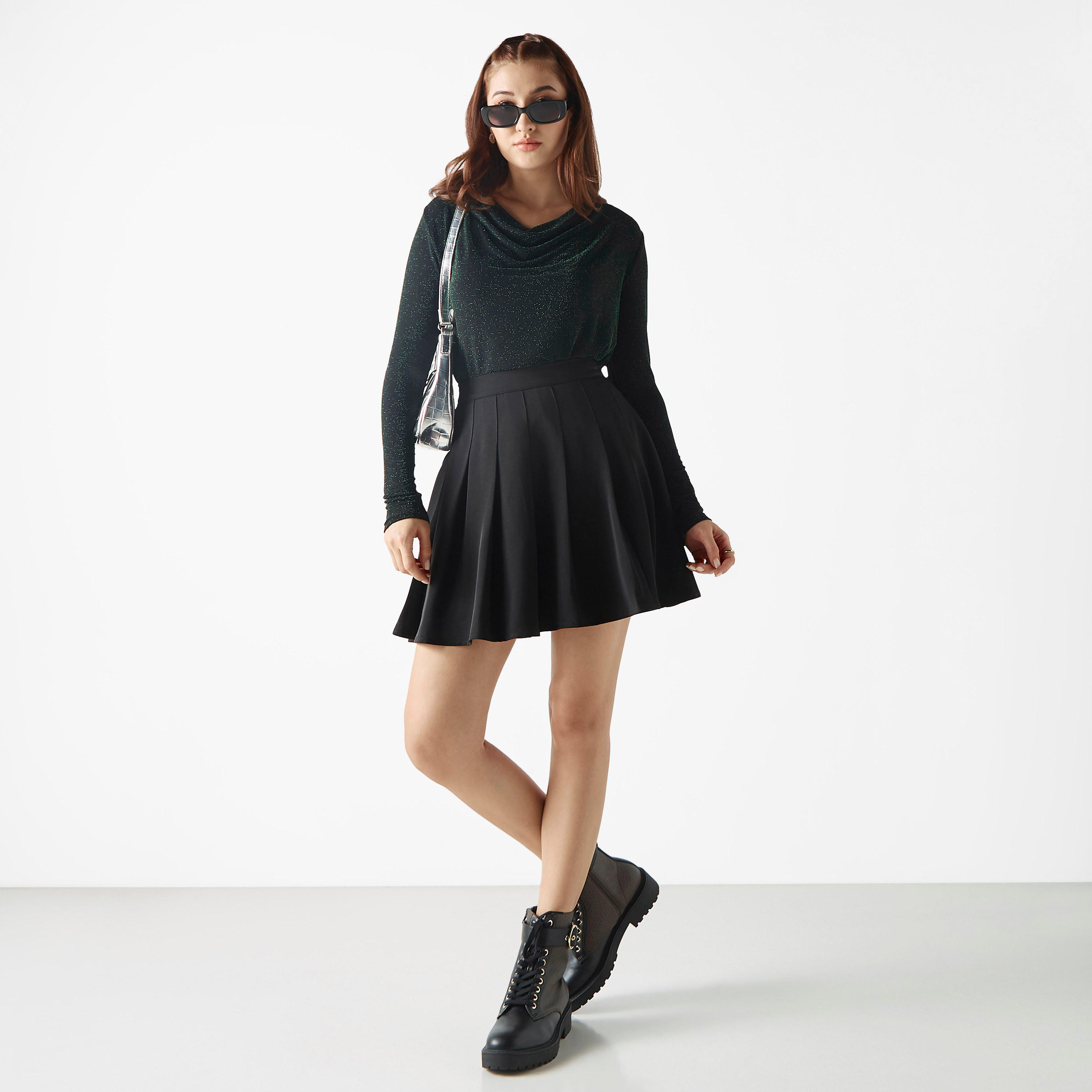 بلوزة بارزة الملمس بياقة منسدلة وأكمام طويلة-women-clothing-shirtsandblouses-blouses-image-3