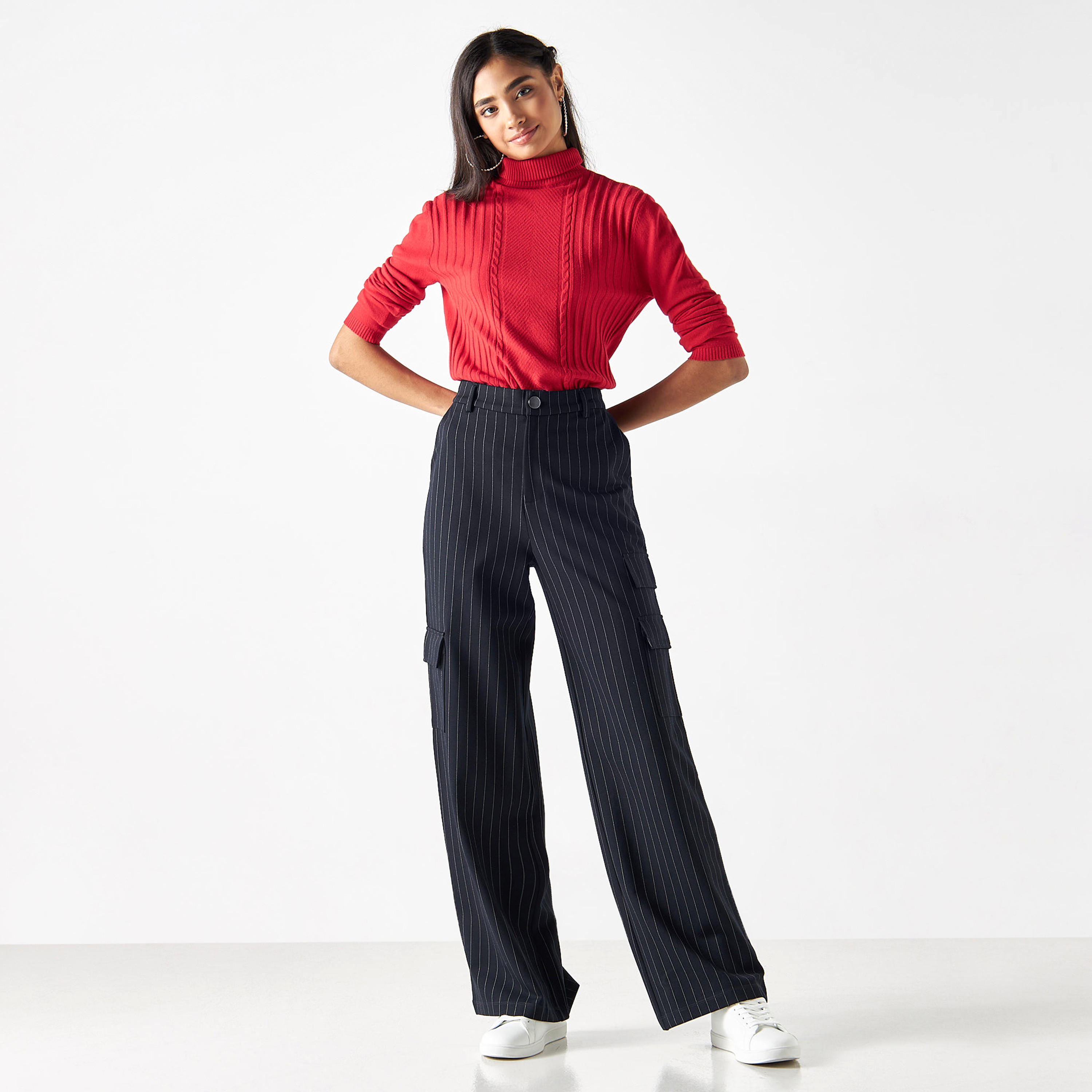 بنطلون كارجو واسع الساقين بقصة مريحة-women-clothing-bottoms-trousers-image-2