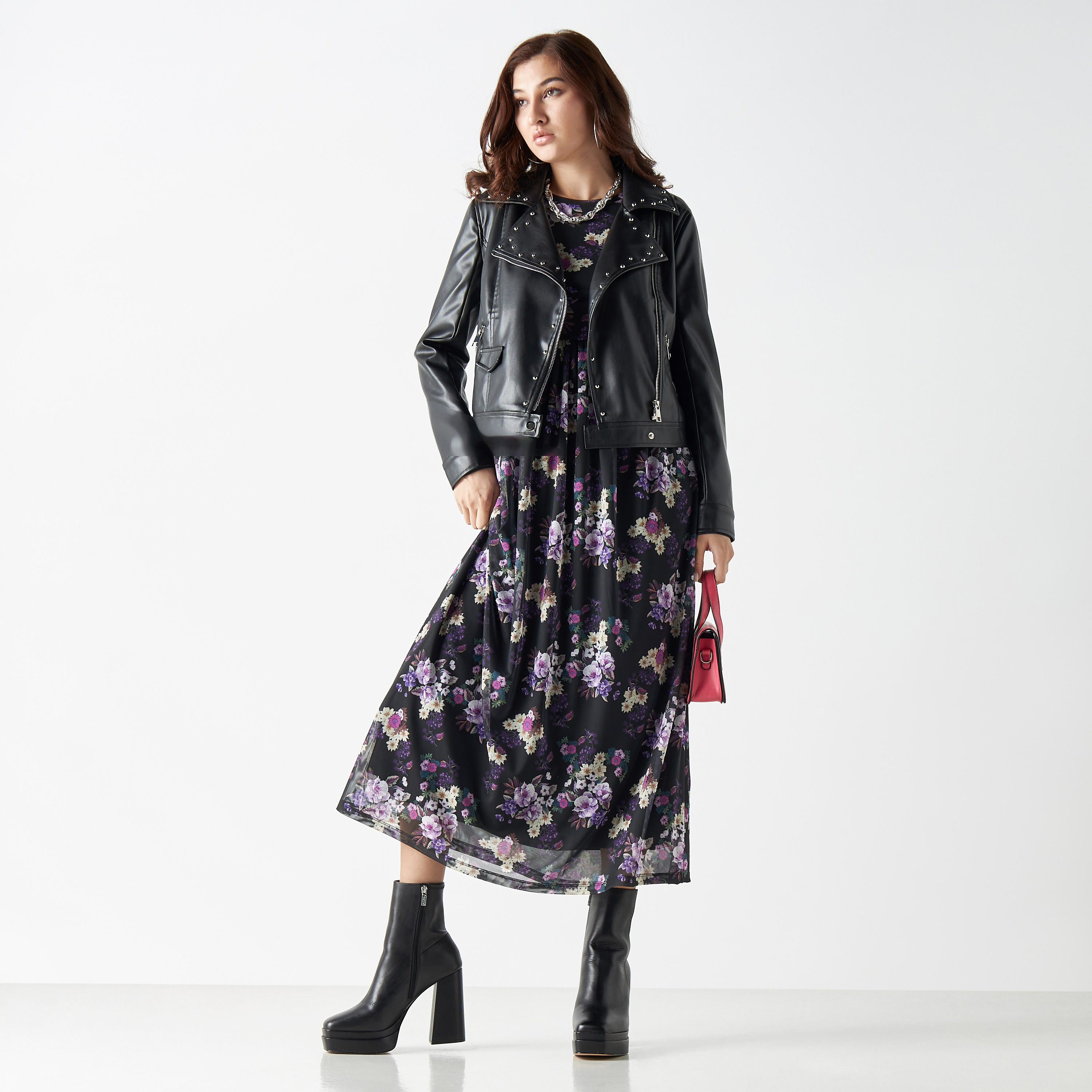 فستان إيه لاين ميدي بطبعات أزهار وياقة عالية وأكمام طويلة-women-clothing-dresses-image-2