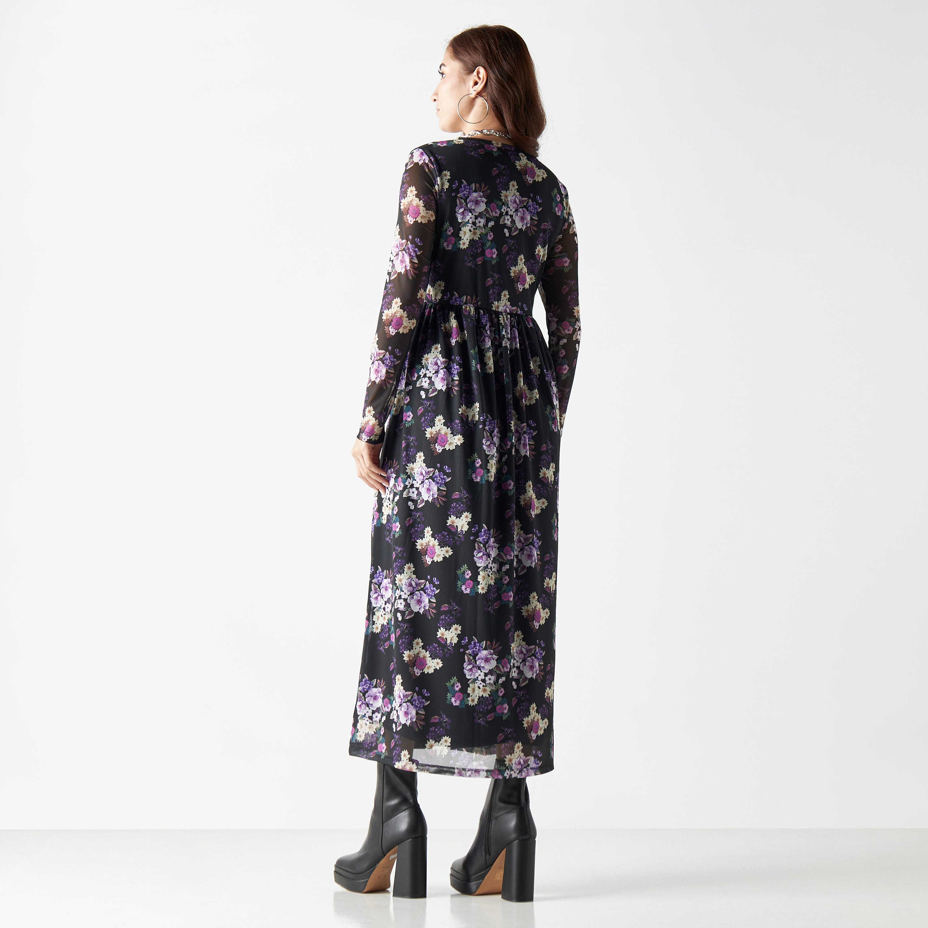 فستان إيه لاين ميدي بطبعات أزهار وياقة عالية وأكمام طويلة-women-clothing-dresses-image-3