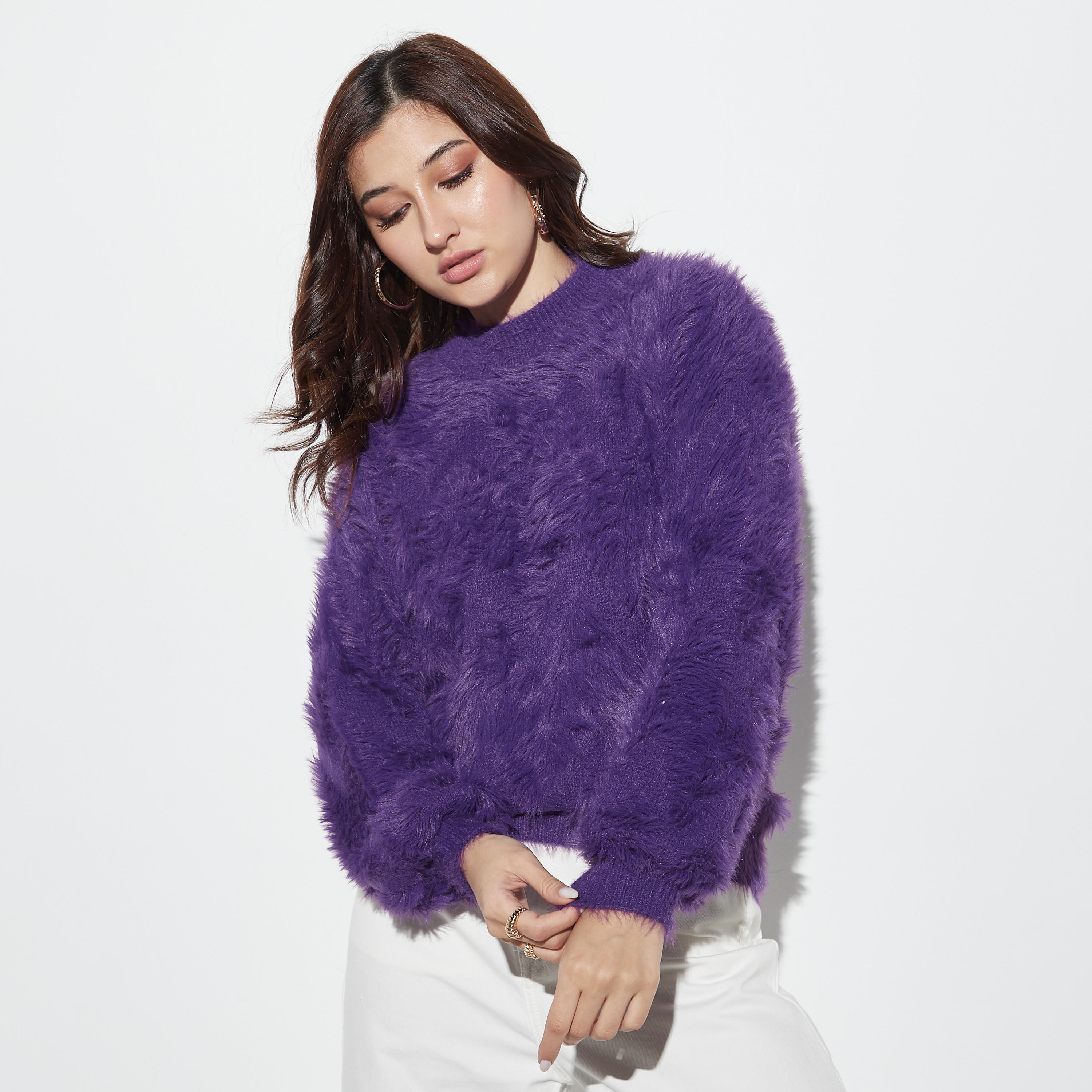 كنزة بارزة الملمس بياقة ضيّقة وأكمام طويلة-women-clothing-cardigansandjumpers-jumpers-image-1