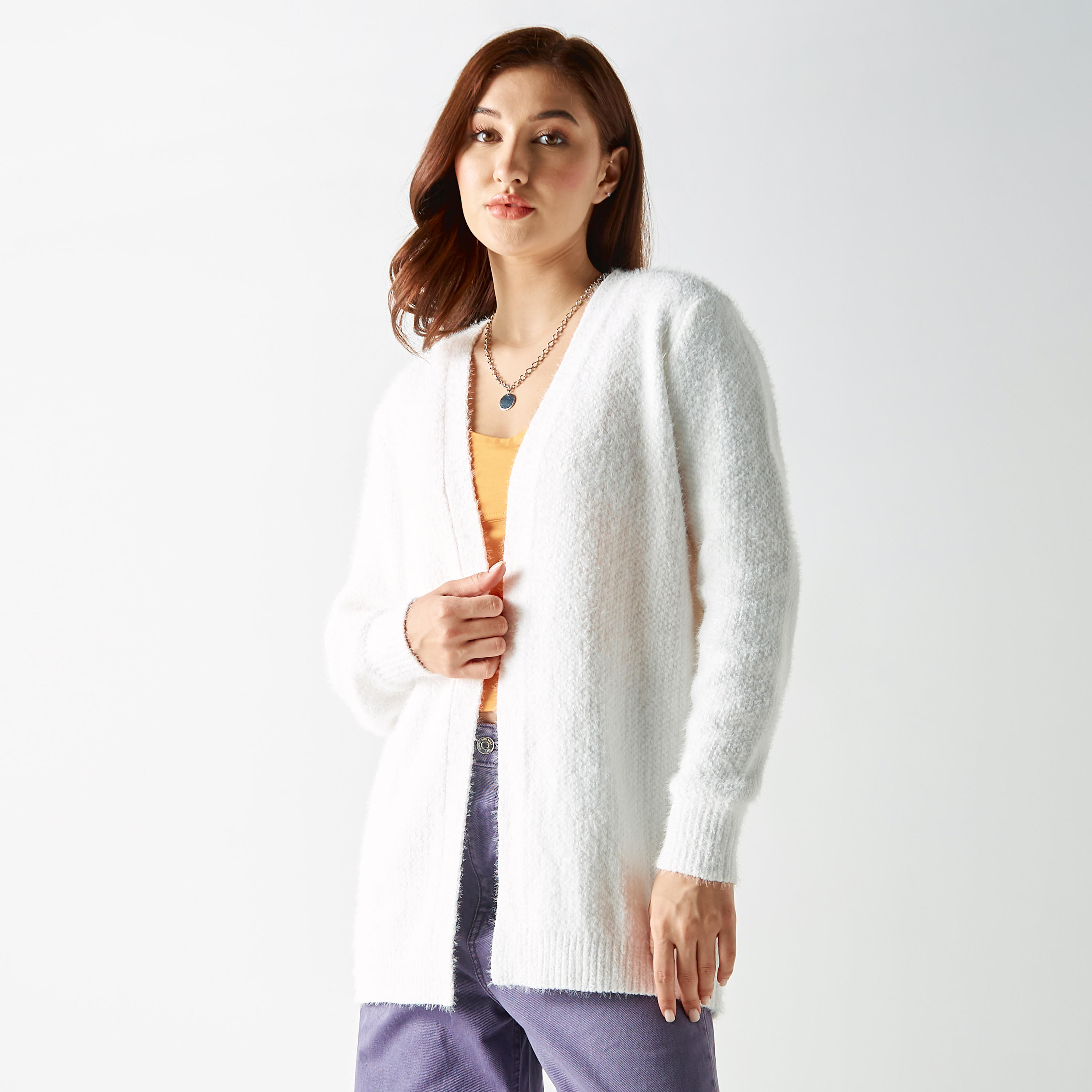 كارديجان طويل بارز الملمس بأكمام طويلة-women-winterwear-cardigansandjumpers-cardigans-image-1