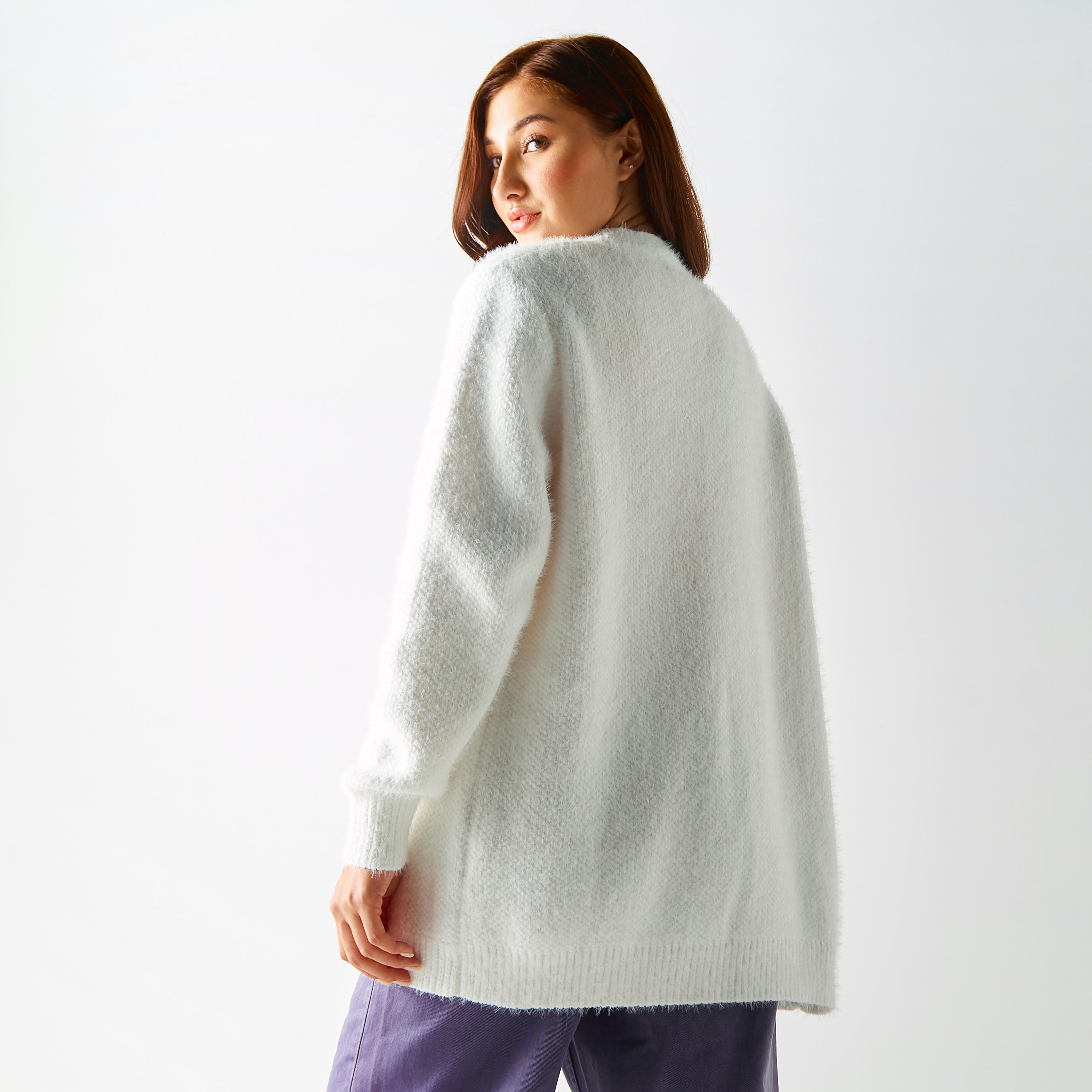 كارديجان طويل بارز الملمس بأكمام طويلة-women-winterwear-cardigansandjumpers-cardigans-image-3