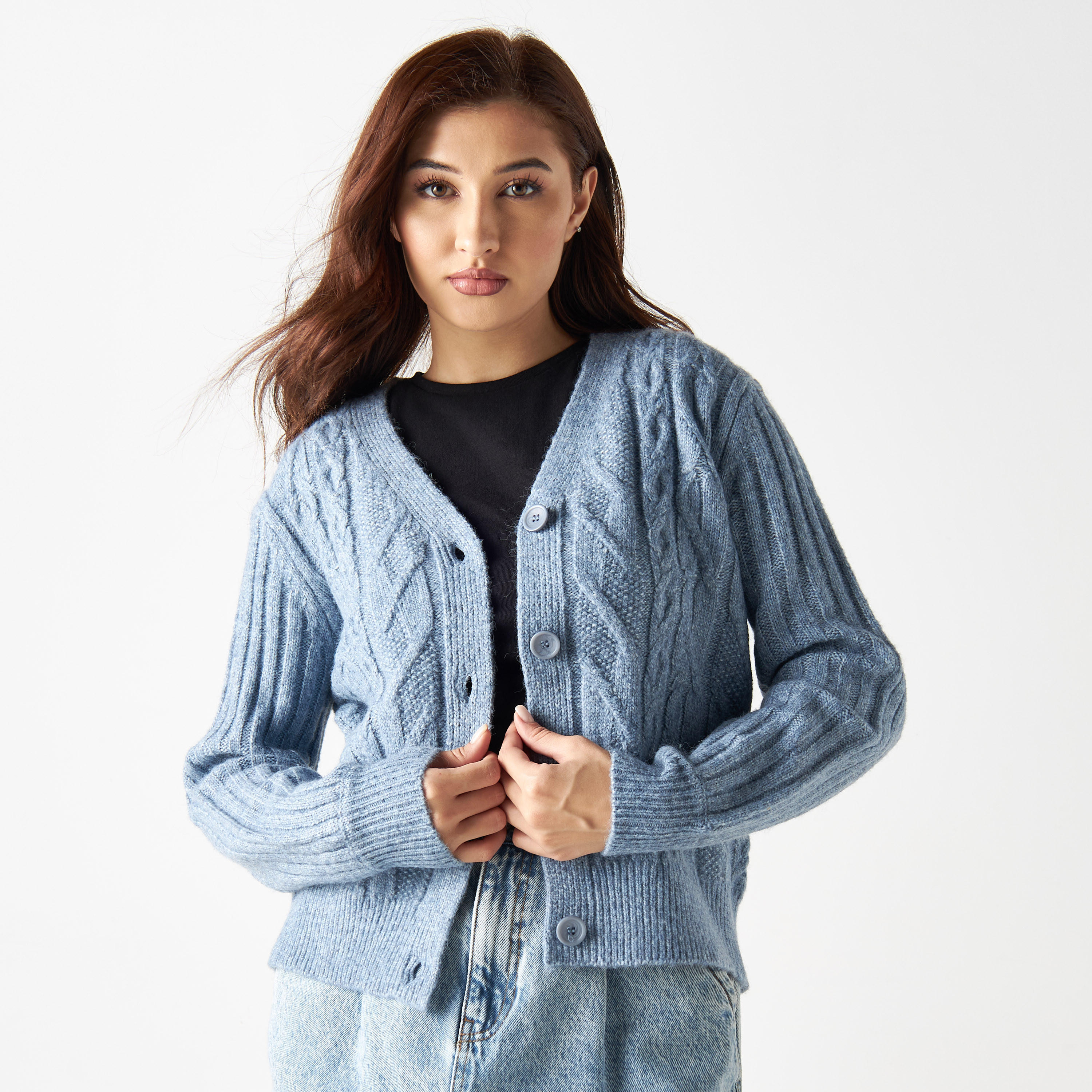 كارديجان محبوك بأكمام طويلة وأزرار إغلاق-women-winterwear-cardigansandjumpers-cardigans-image-1