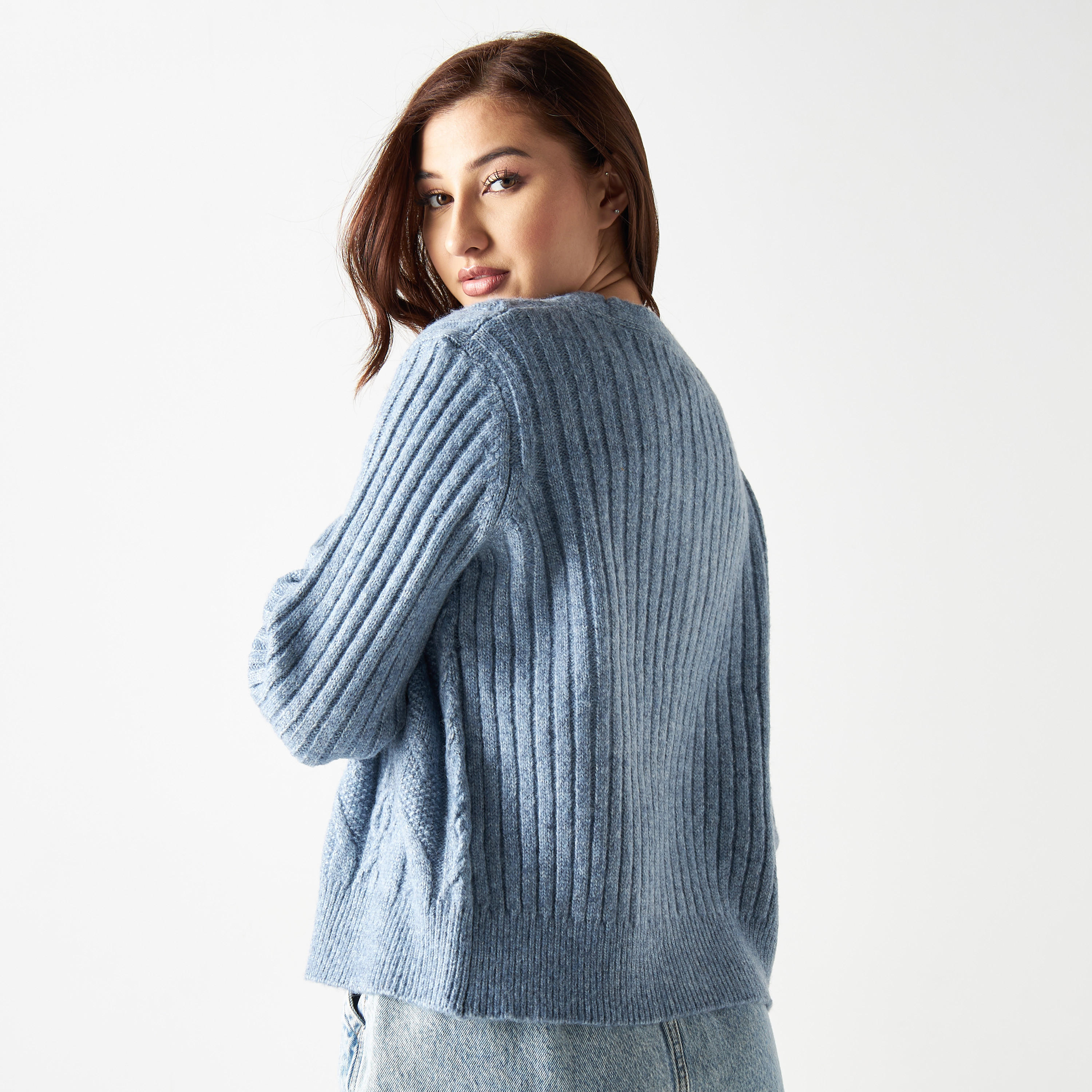 كارديجان محبوك بأكمام طويلة وأزرار إغلاق-women-winterwear-cardigansandjumpers-cardigans-image-3