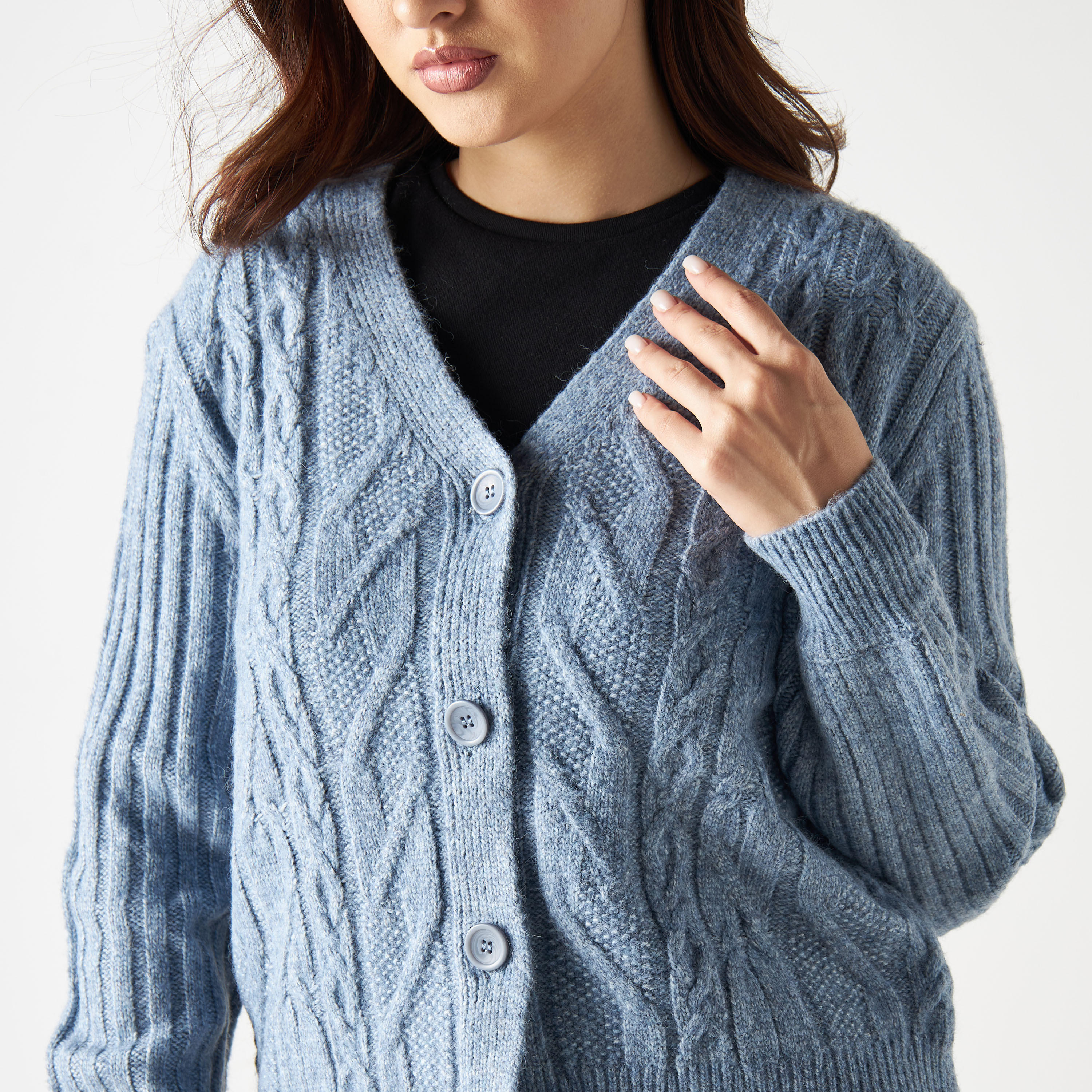 كارديجان محبوك بأكمام طويلة وأزرار إغلاق-women-winterwear-cardigansandjumpers-cardigans-image-4