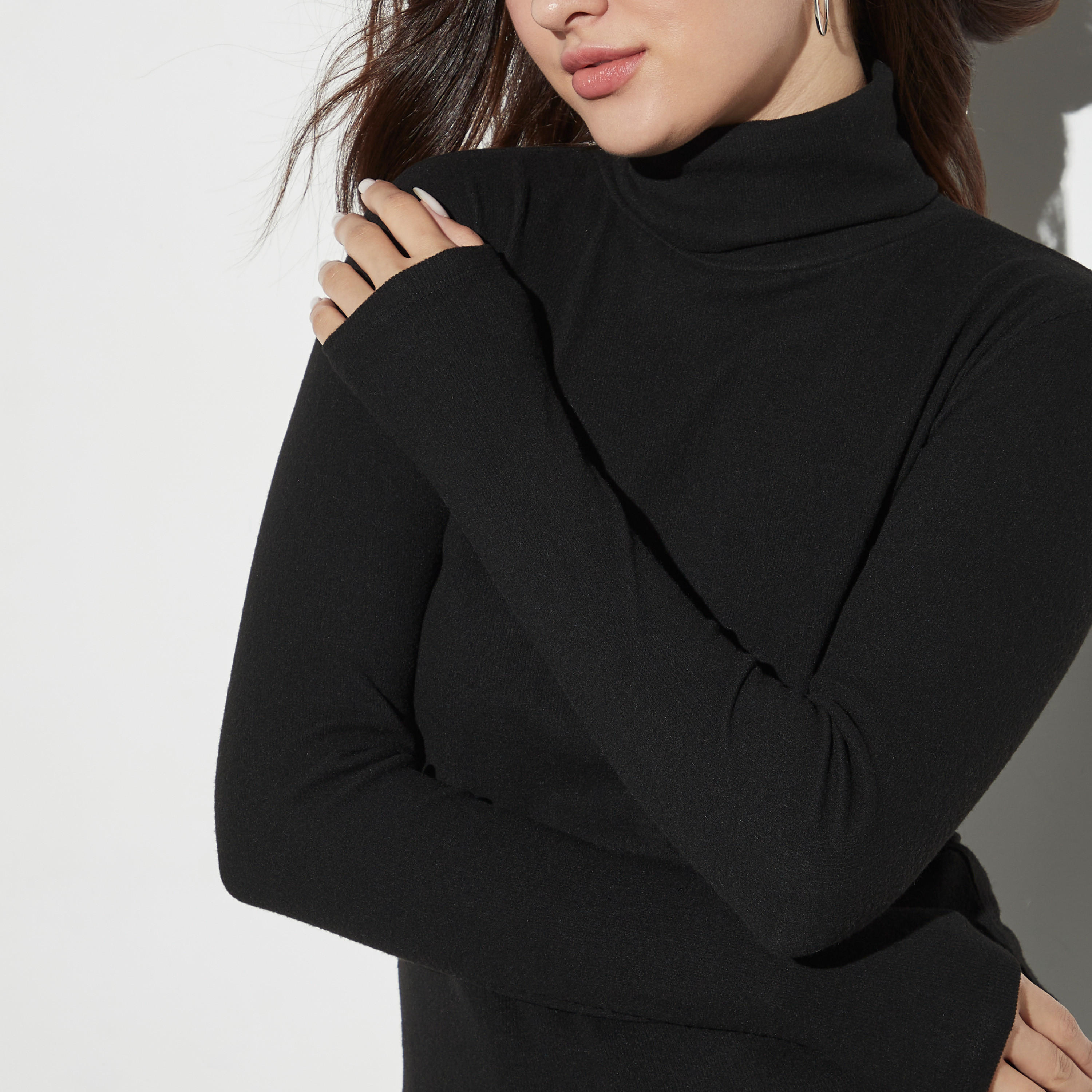 Solid Turtle Neck Top with Long Sleeves-women-clothing-tshirts-image-4