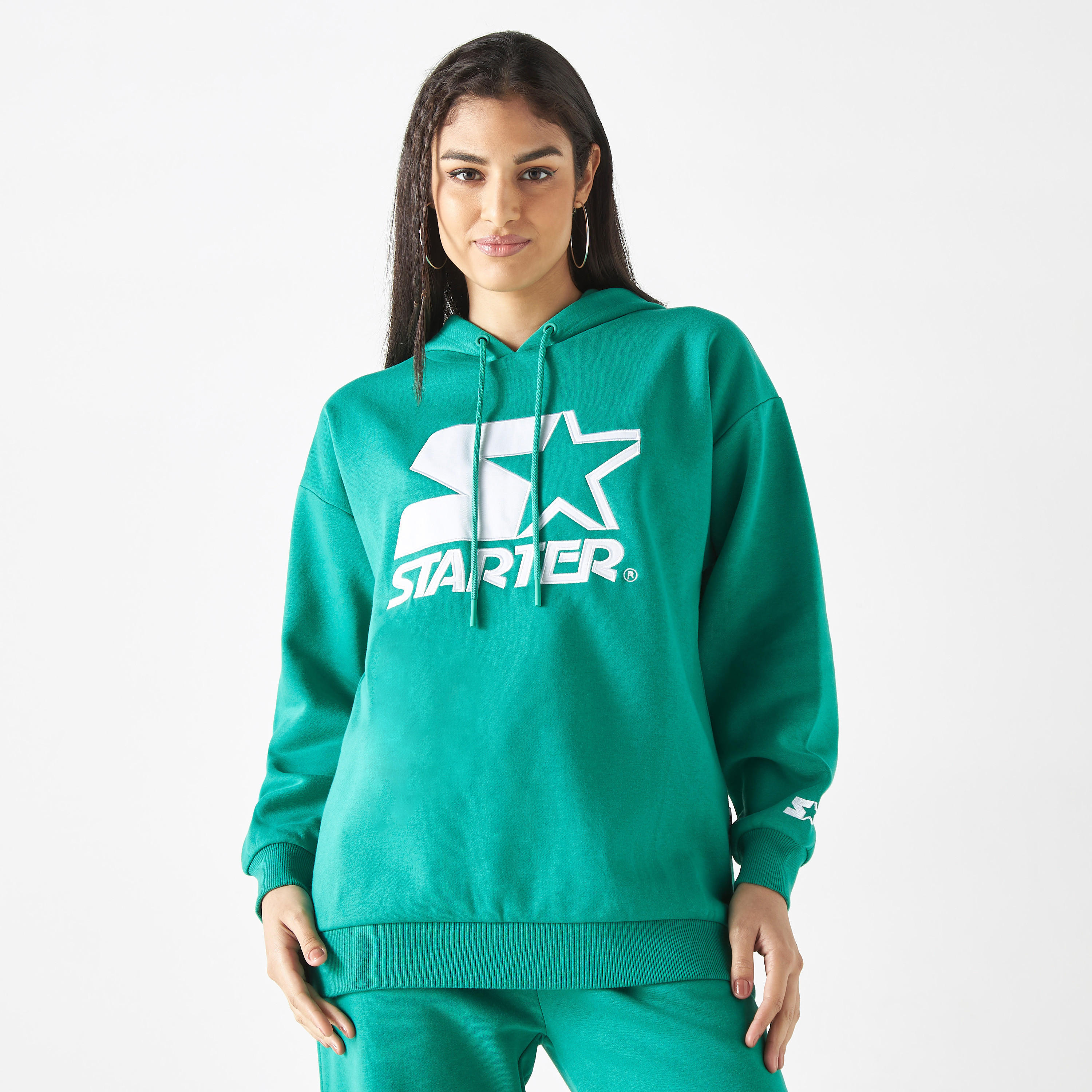 هودي نيوبرين مطرّز بأكمام بأكتاف منسدلة-women-winterwear-hoodiesandsweatshirts-hoodies-image-1
