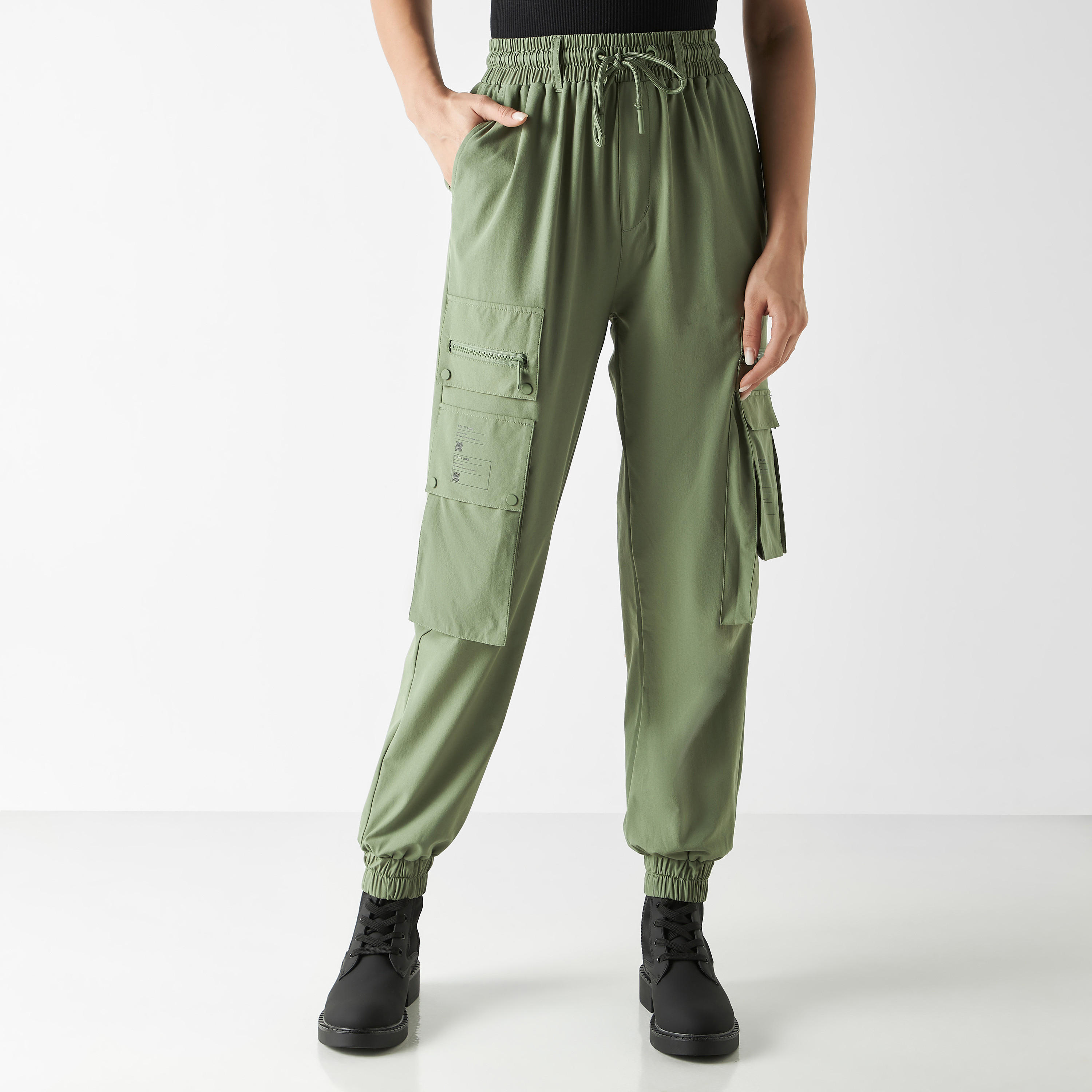 Relaxed Fit Solid Cargo Joggers with Drawstring Closure-women-clothing-bottoms-joggers-image-1