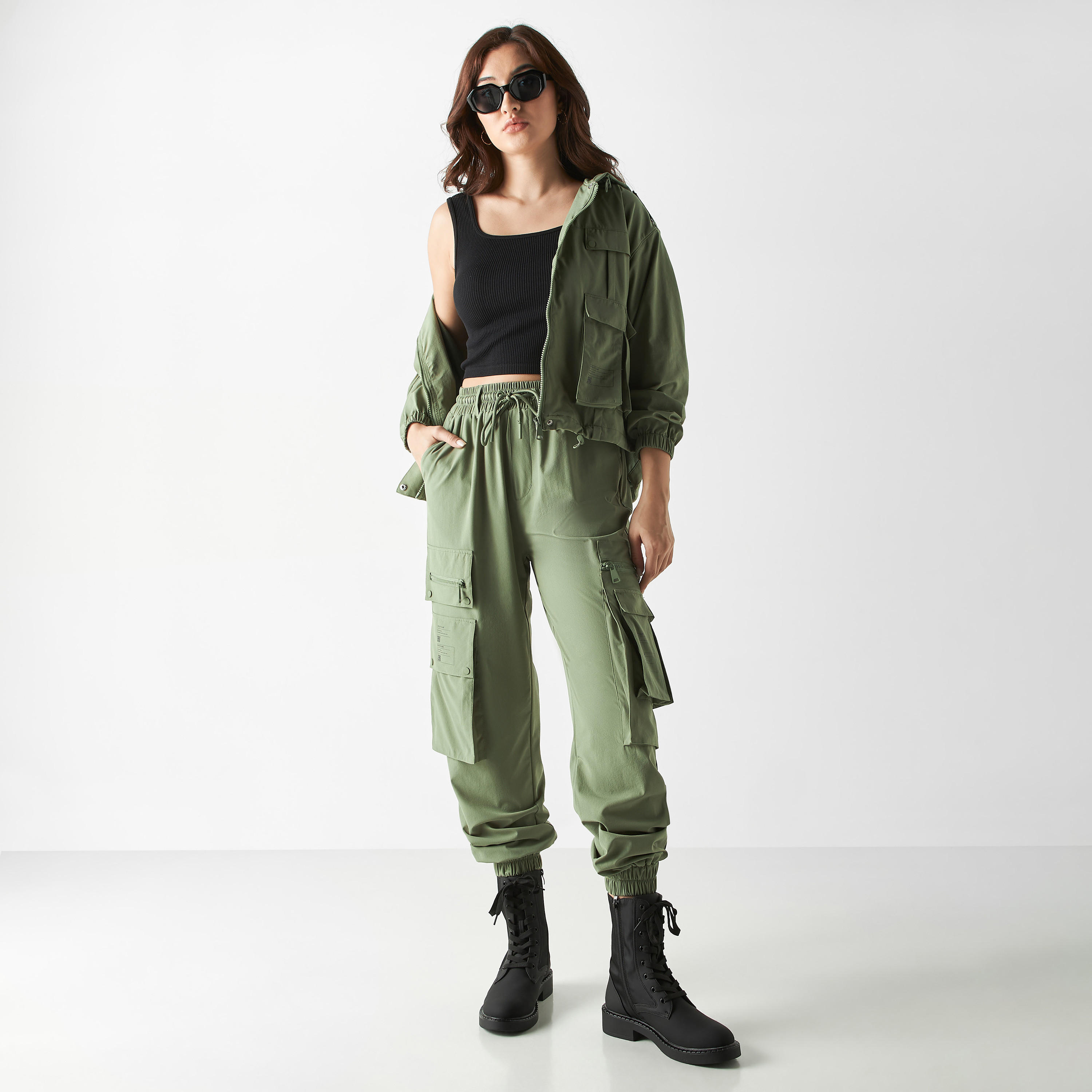 Relaxed Fit Solid Cargo Joggers with Drawstring Closure-women-clothing-bottoms-joggers-image-2