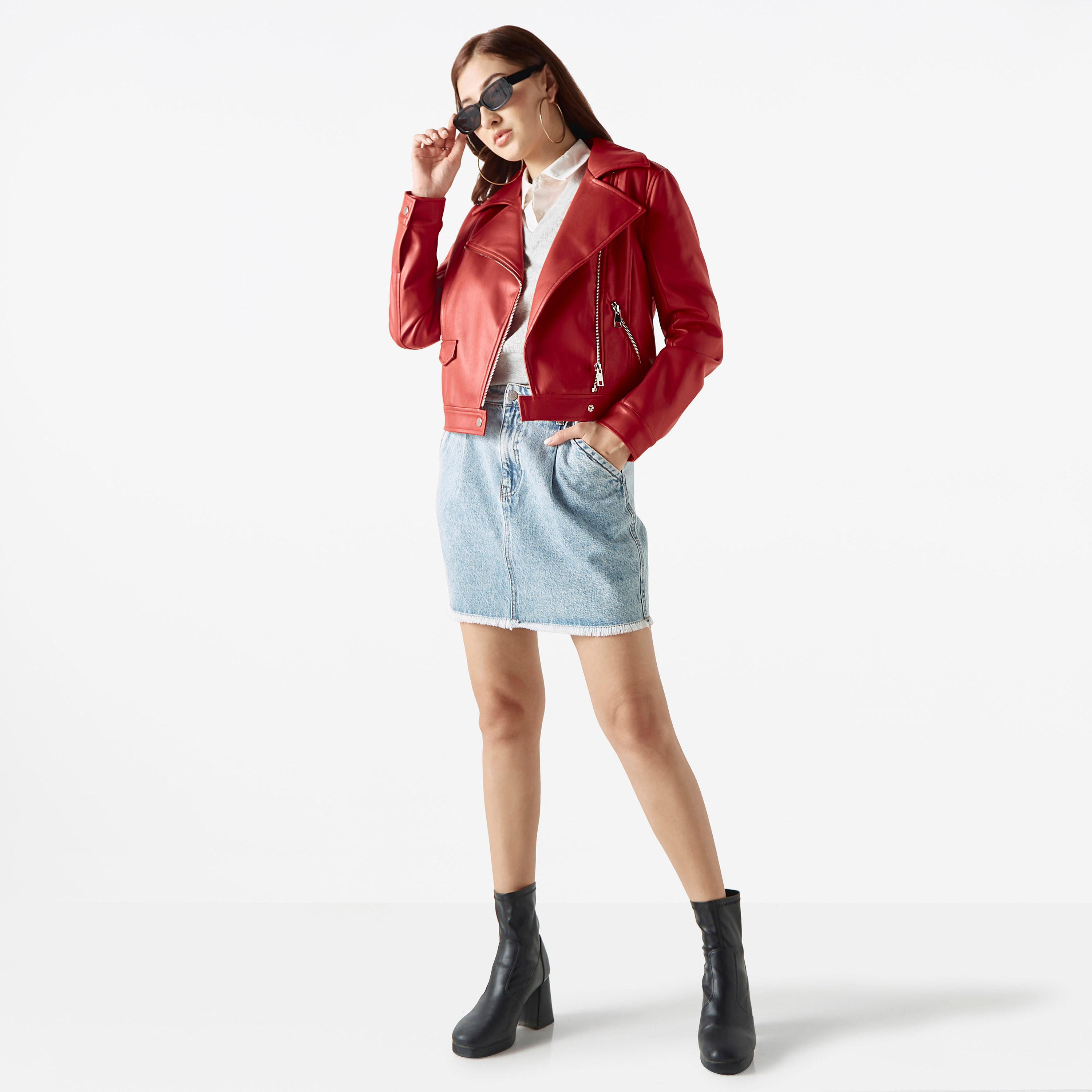 Solid Leather Biker Jacket with Zip Closure and Long Sleeves-women-winterwear-coatsandjackets-jackets-image-2