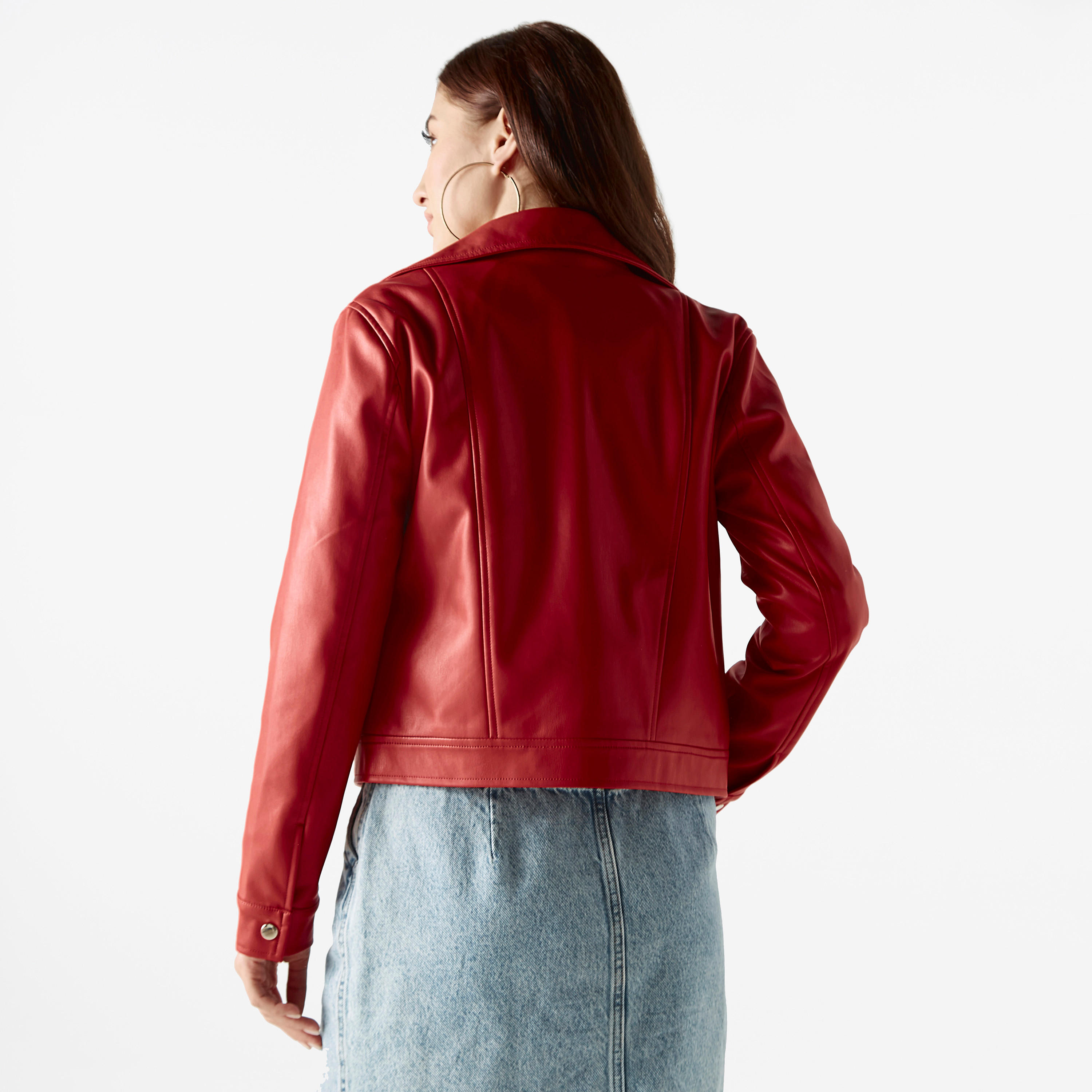 Solid Leather Biker Jacket with Zip Closure and Long Sleeves-women-winterwear-coatsandjackets-jackets-image-3