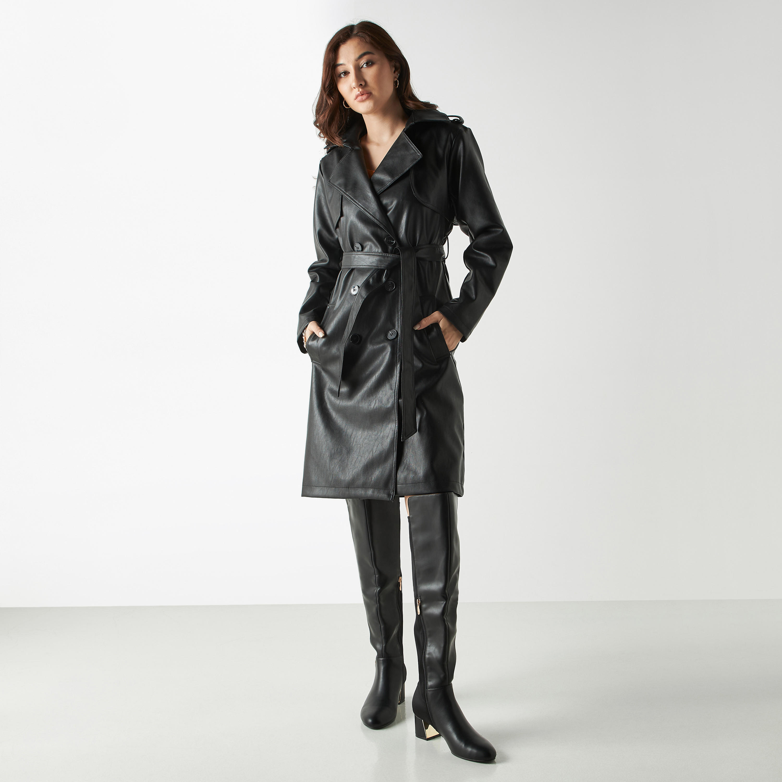 Solid Trench Coat with Notch Lapel and Belt Tie-Ups-women-clothing-coatsandjackets-coats-image-2
