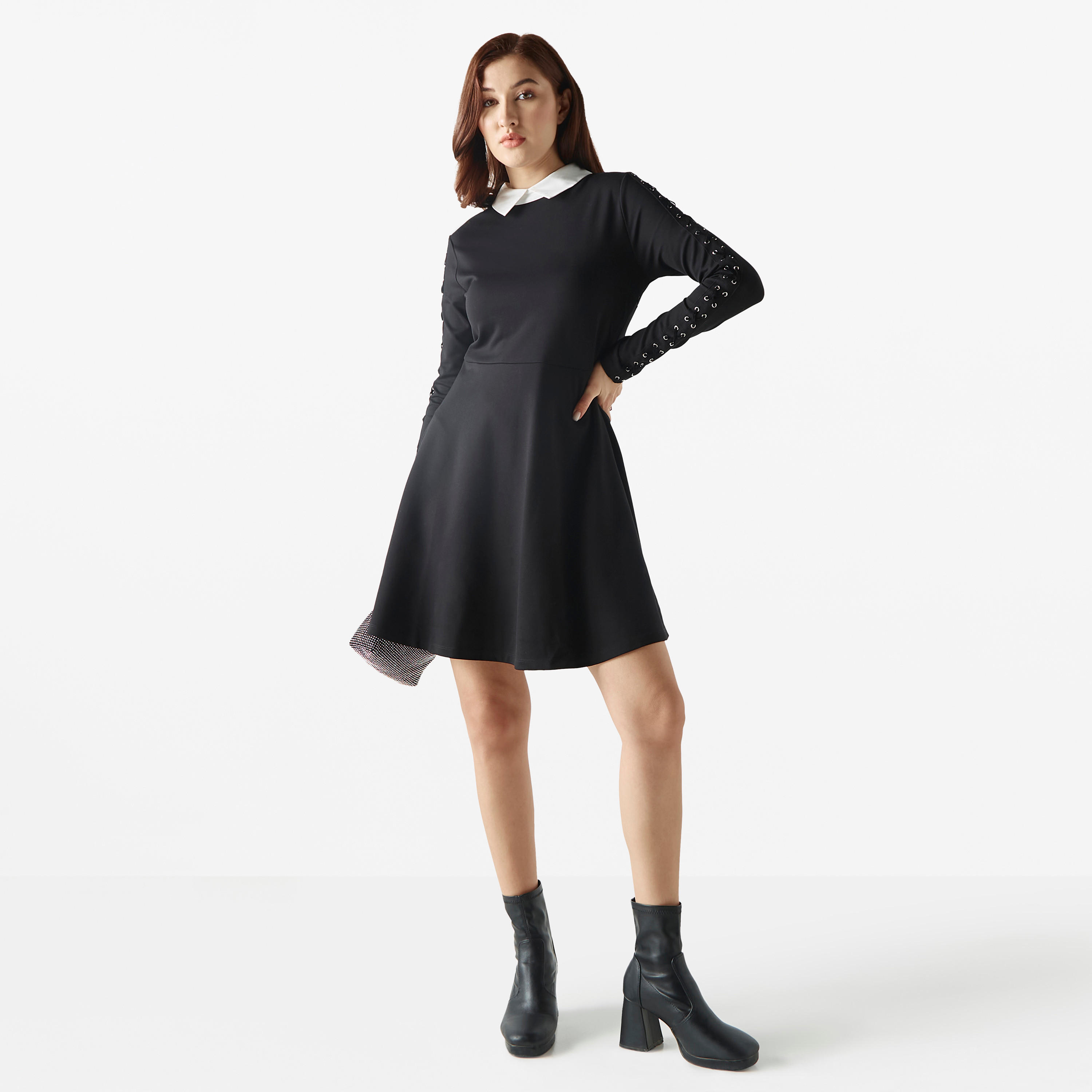 فستان بأكمام طويلة بياقة وتفاصيل مزركشة-women-clothing-dresses-image-2