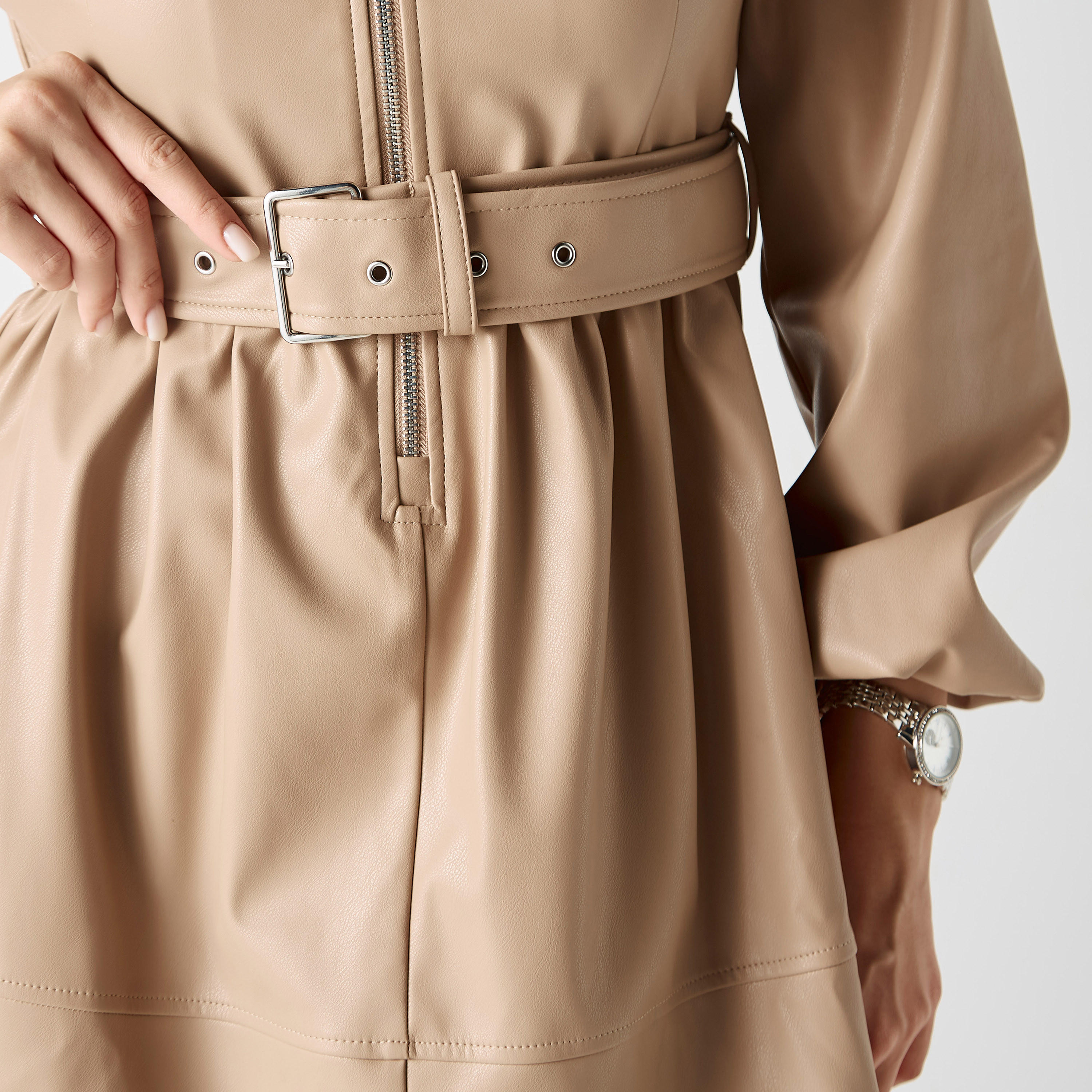 فستان قميص سادة بياقة وحزام-women-clothing-dresses-image-5