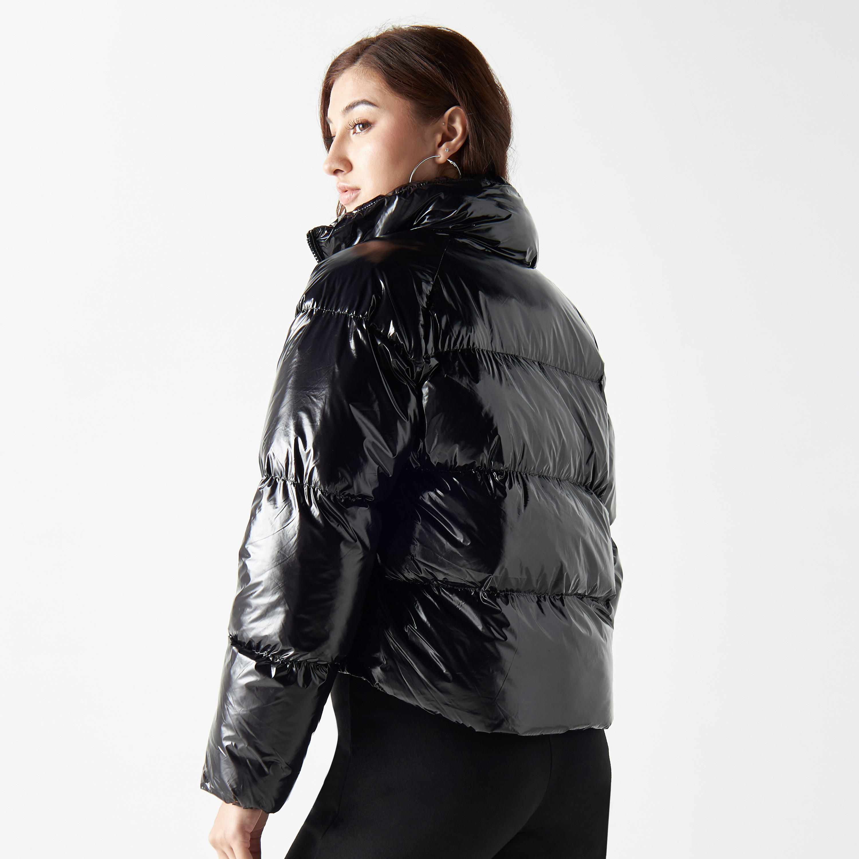 Shop Quilted Zip Through Puffer Jacket with Long Sleeves Online