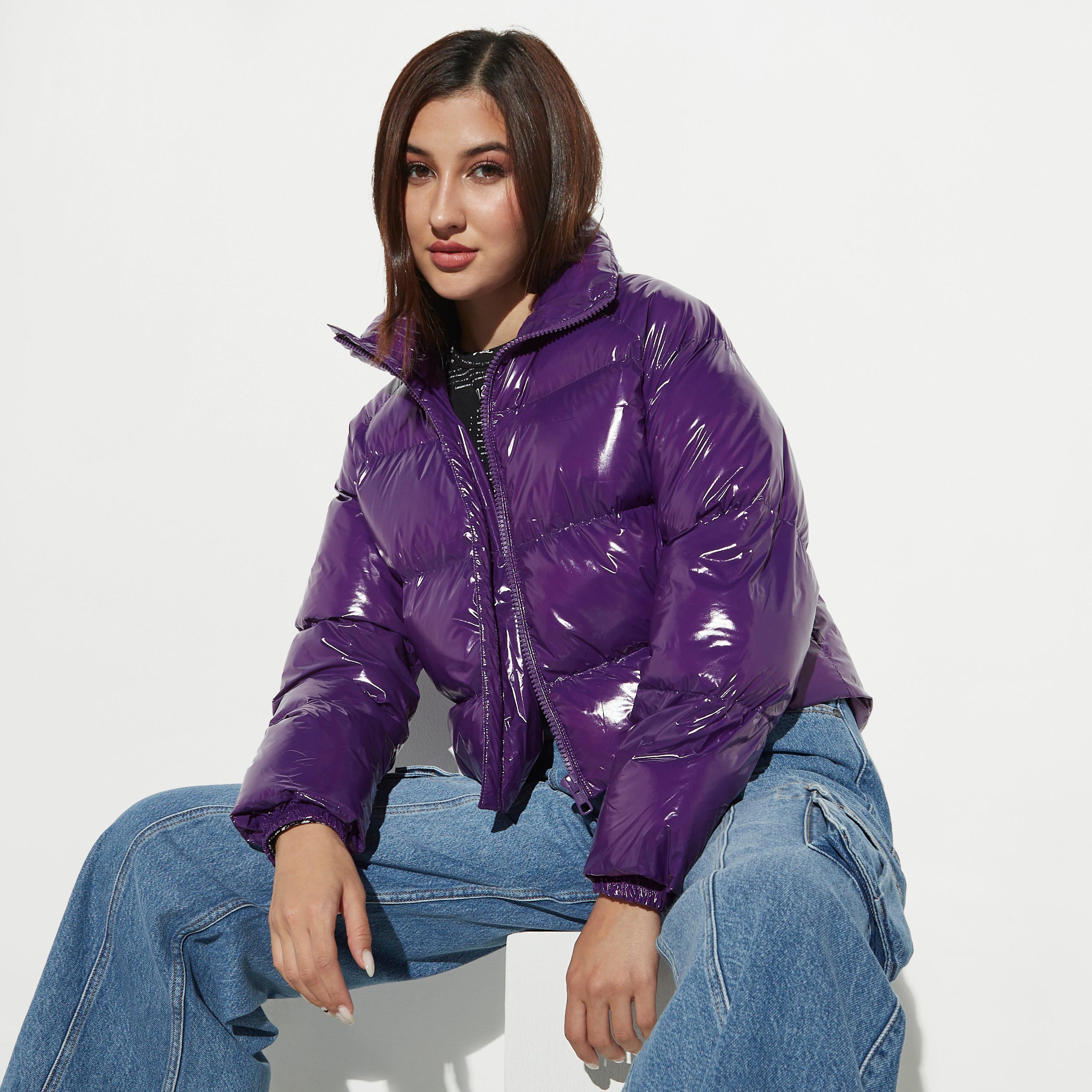 Quilted Zip Through Puffer Jacket with Long Sleeves-women-winterwear-coatsandjackets-jackets-image-1