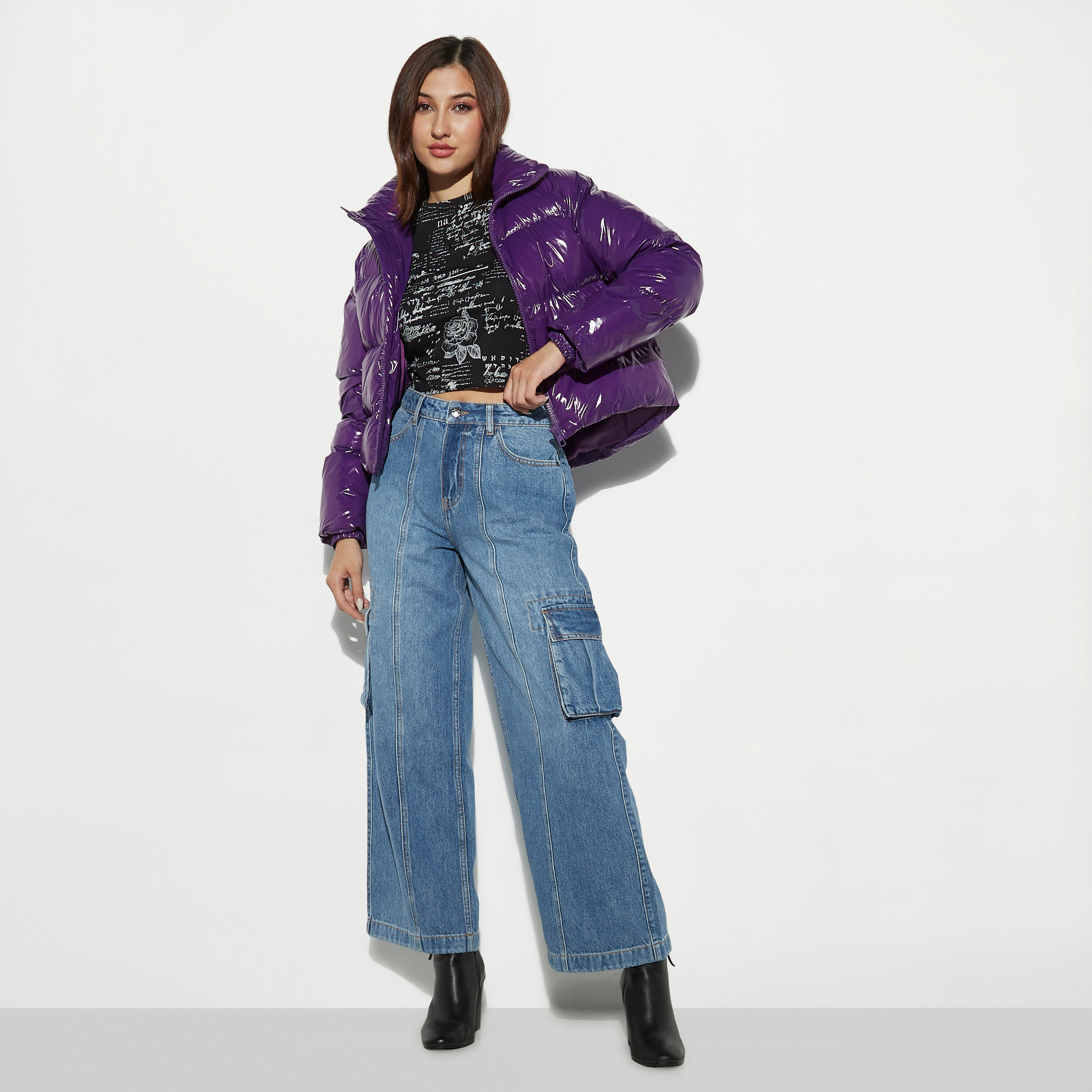 Quilted Zip Through Puffer Jacket with Long Sleeves-women-winterwear-coatsandjackets-jackets-image-2