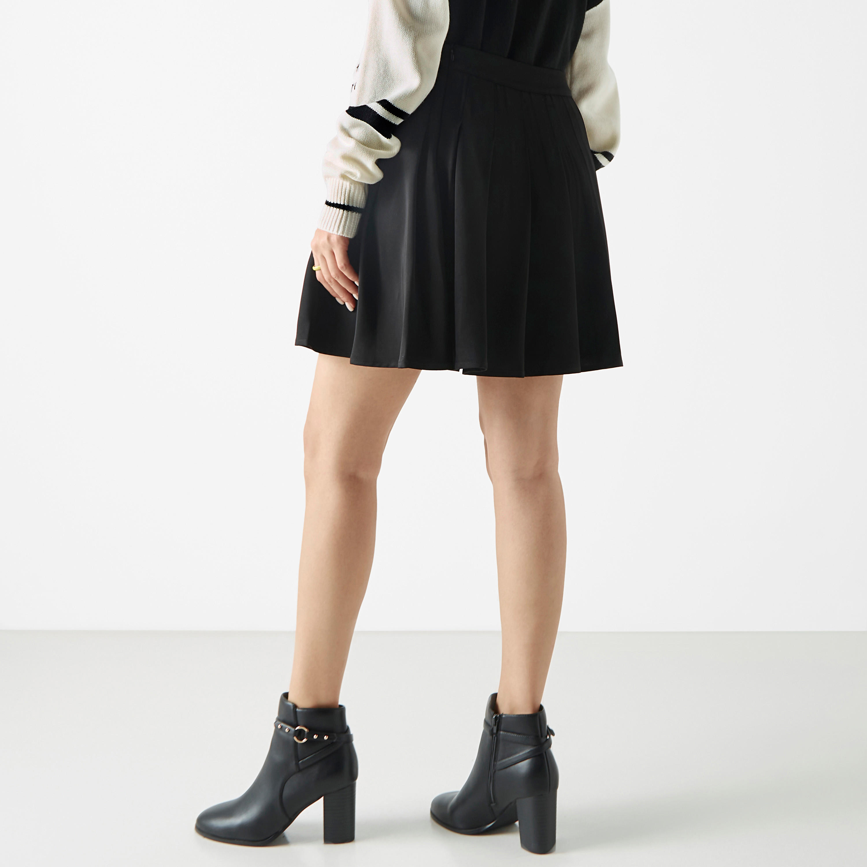 Solid Mini Skater Skirt with Elasticised Waistband-women-clothing-bottoms-skirts-image-3