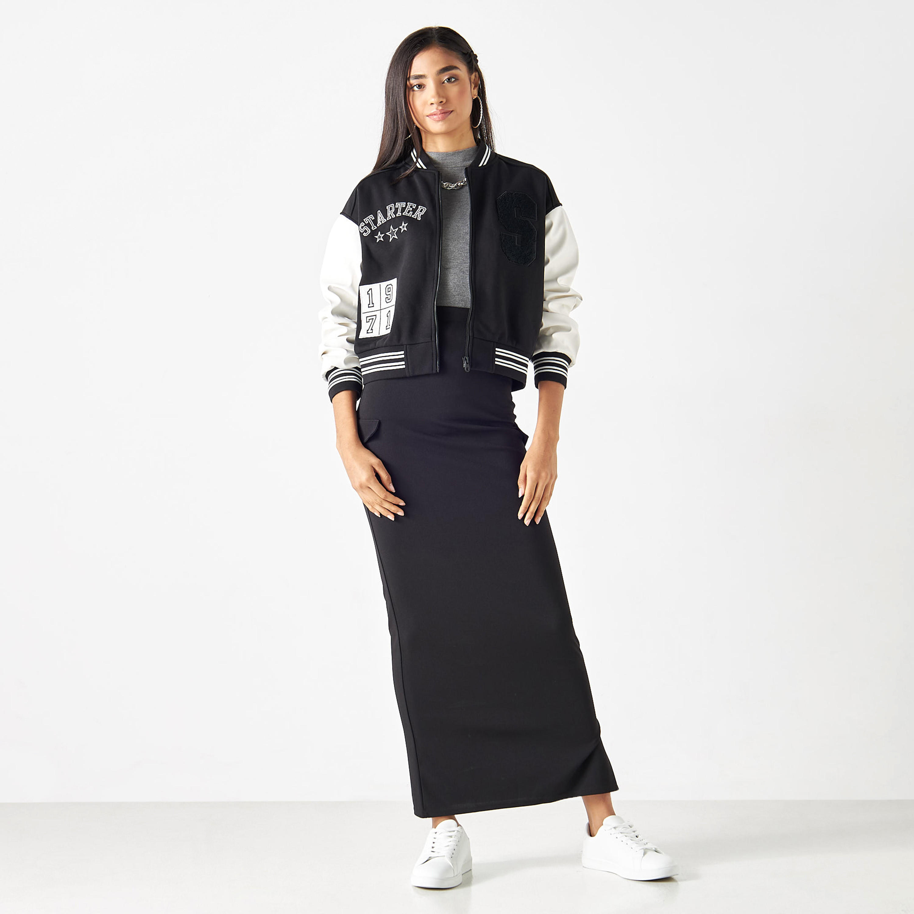 Starter Logo Embroidered Varsity Zip Through Jacket-women-winterwear-coatsandjackets-jackets-image-2