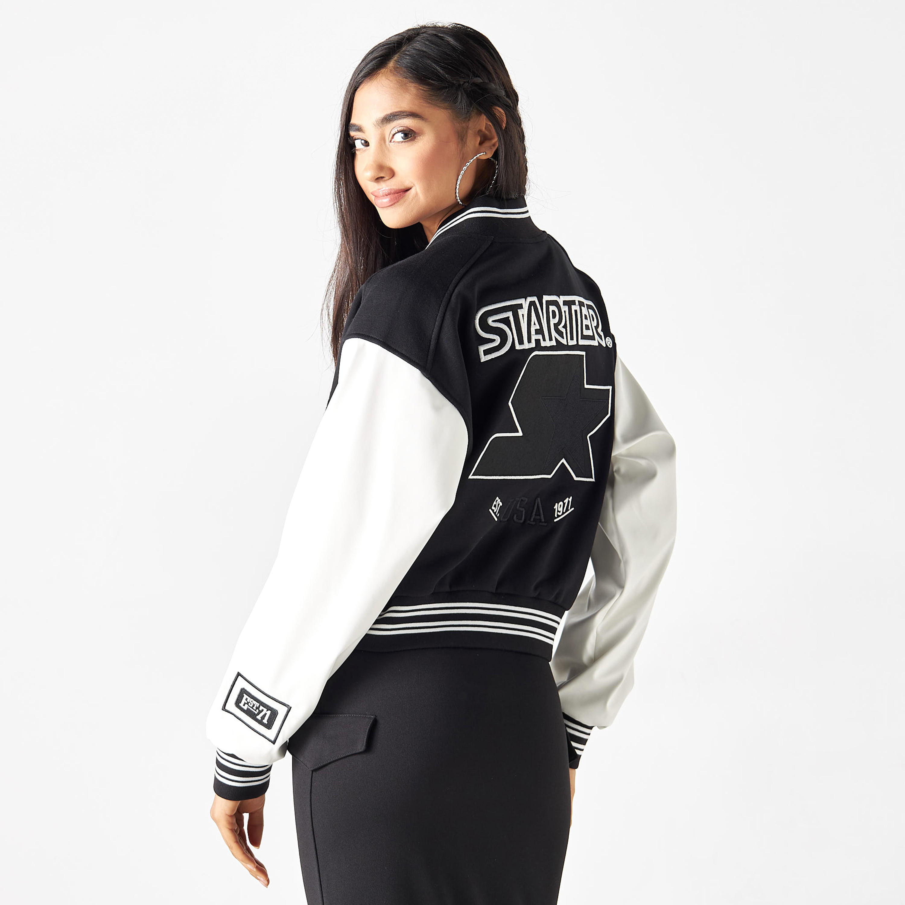 Starter Logo Embroidered Varsity Zip Through Jacket-women-winterwear-coatsandjackets-jackets-image-3