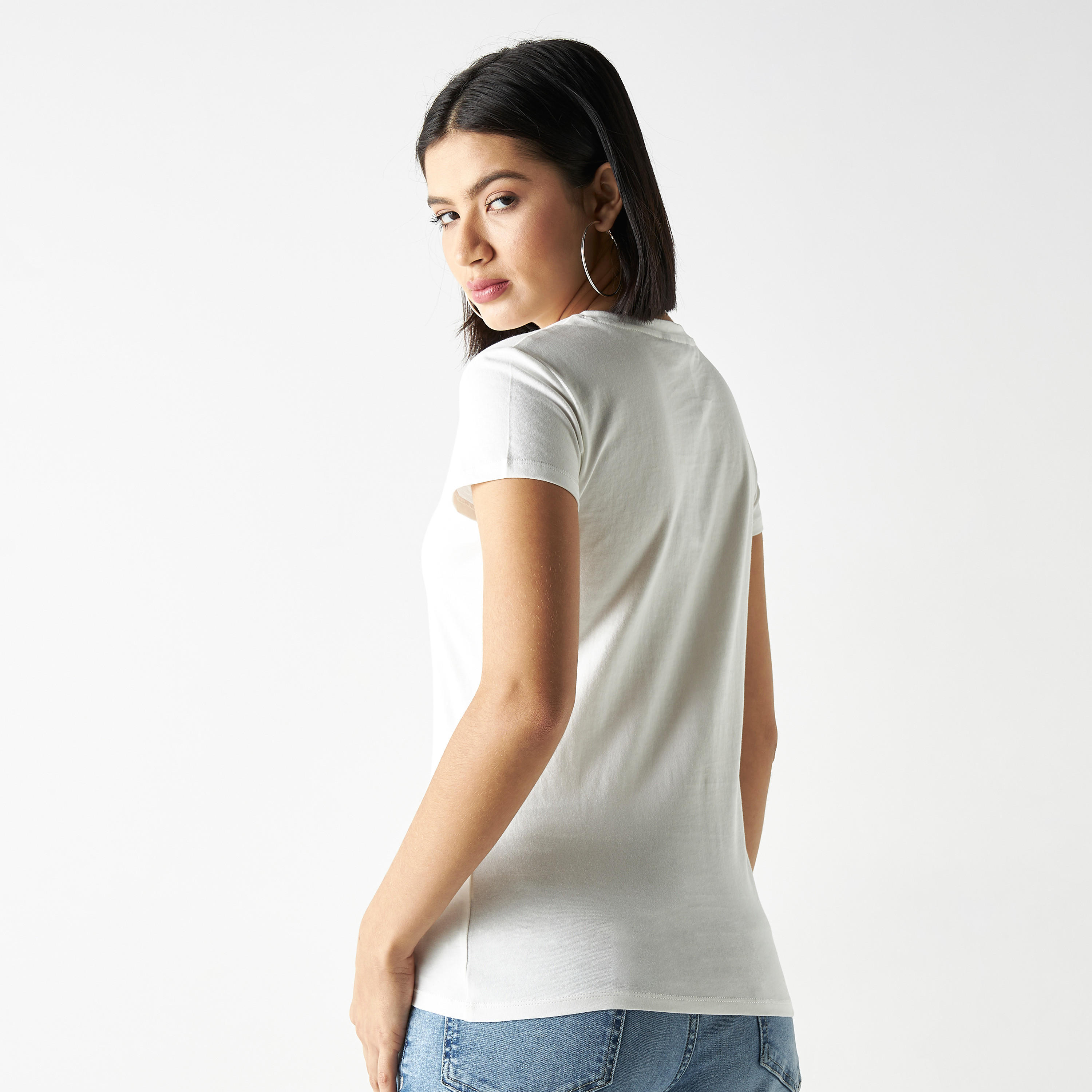 Graphic Print Crew Neck T-shirt with Cap Sleeves-women-clothing-tshirts-image-3
