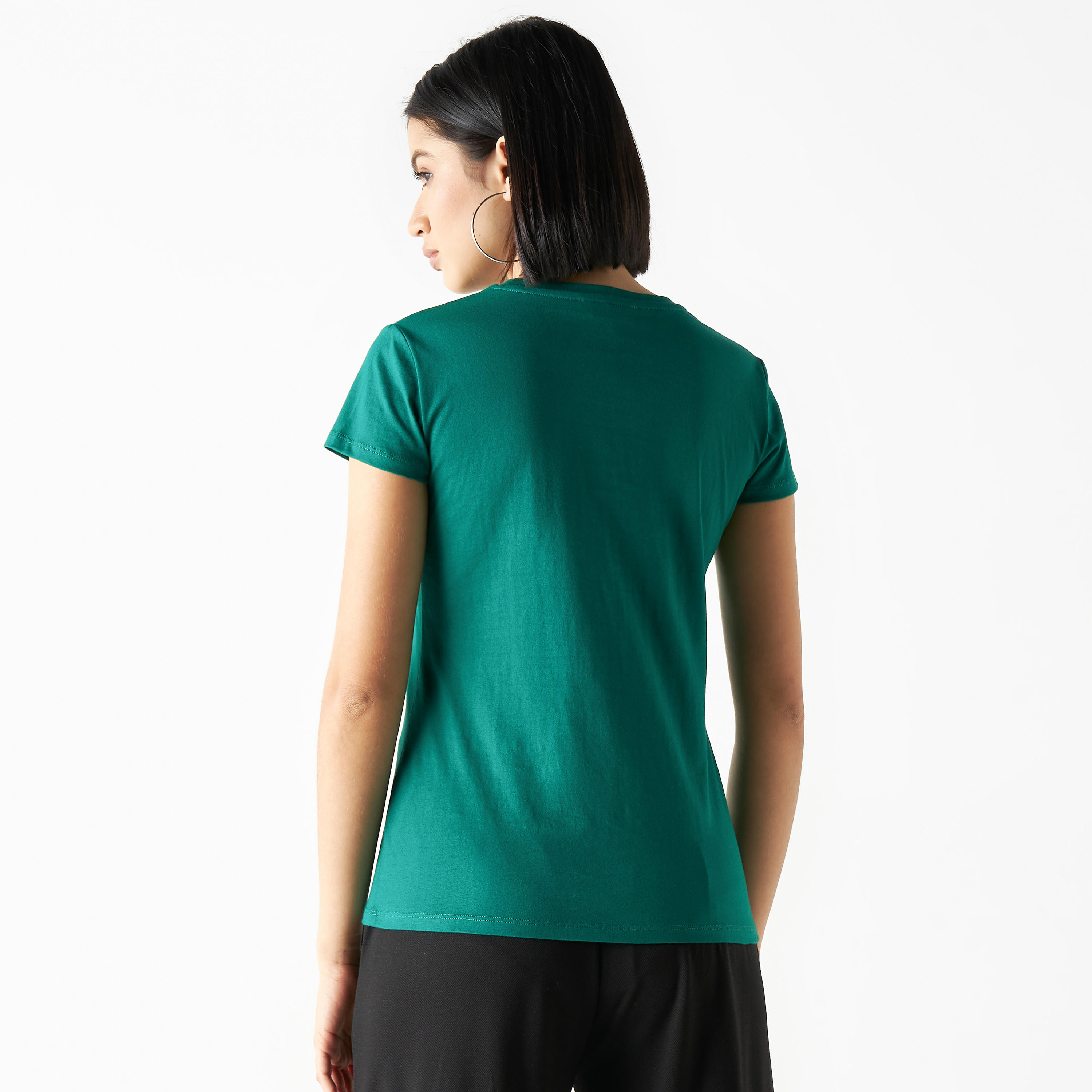 Embroidered Crew Neck T-shirt with Cap Sleeves-women-clothing-tshirts-image-3