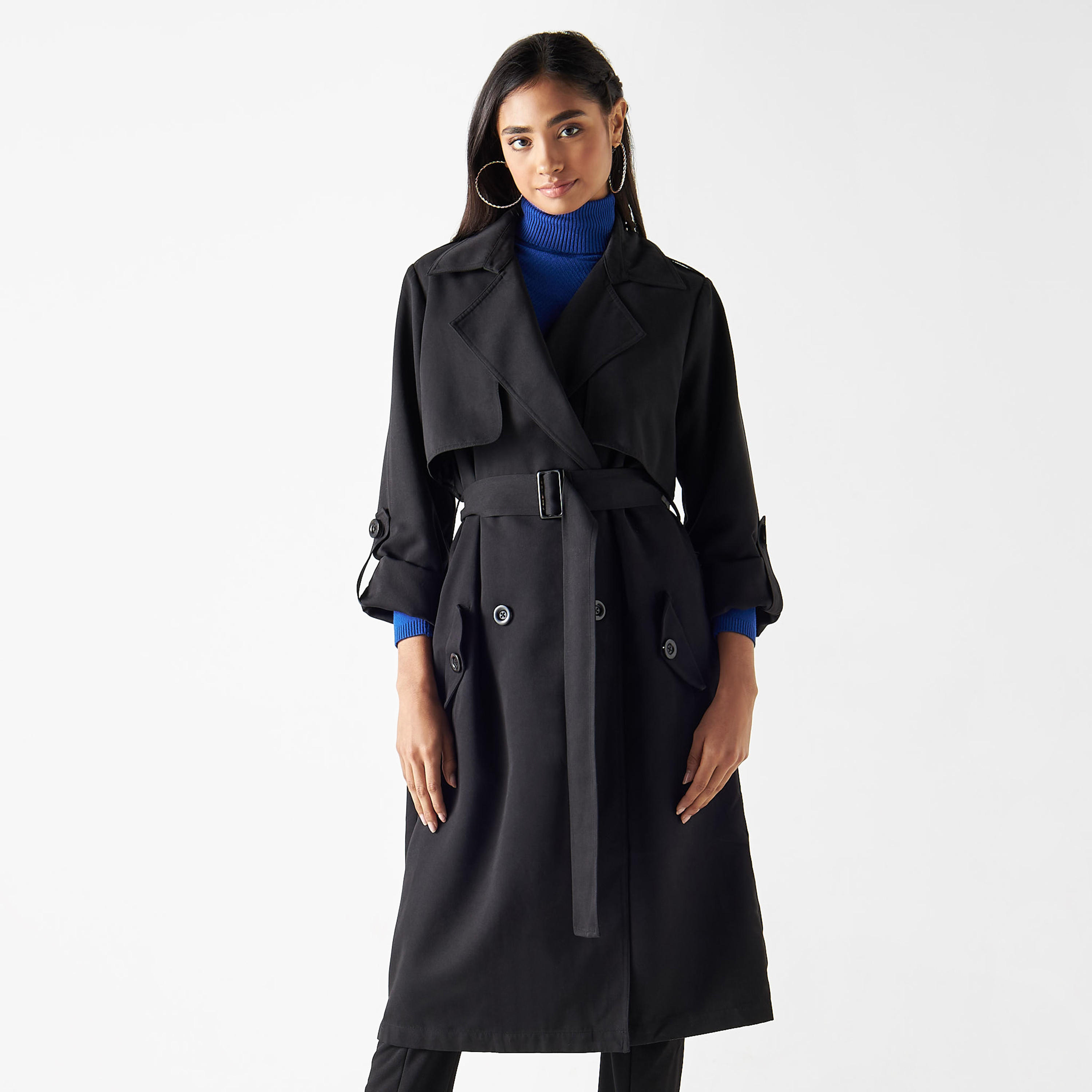 معطف سادة بحزام وجيوب-women-clothing-coatsandjackets-coats-image-1