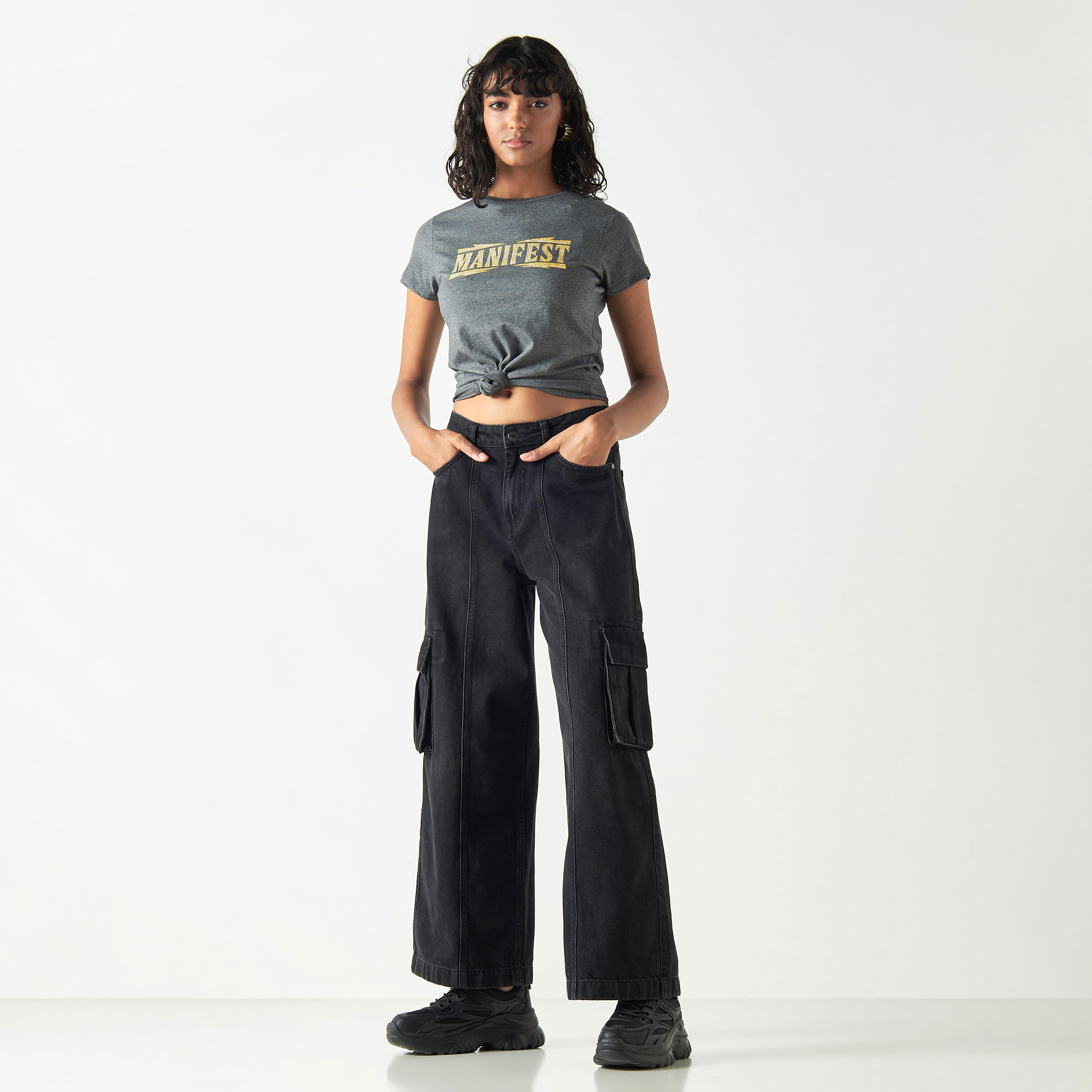 Slogan Embellished Crew Neck T-shirt with Short Sleeves-women-clothing-tshirts-image-2